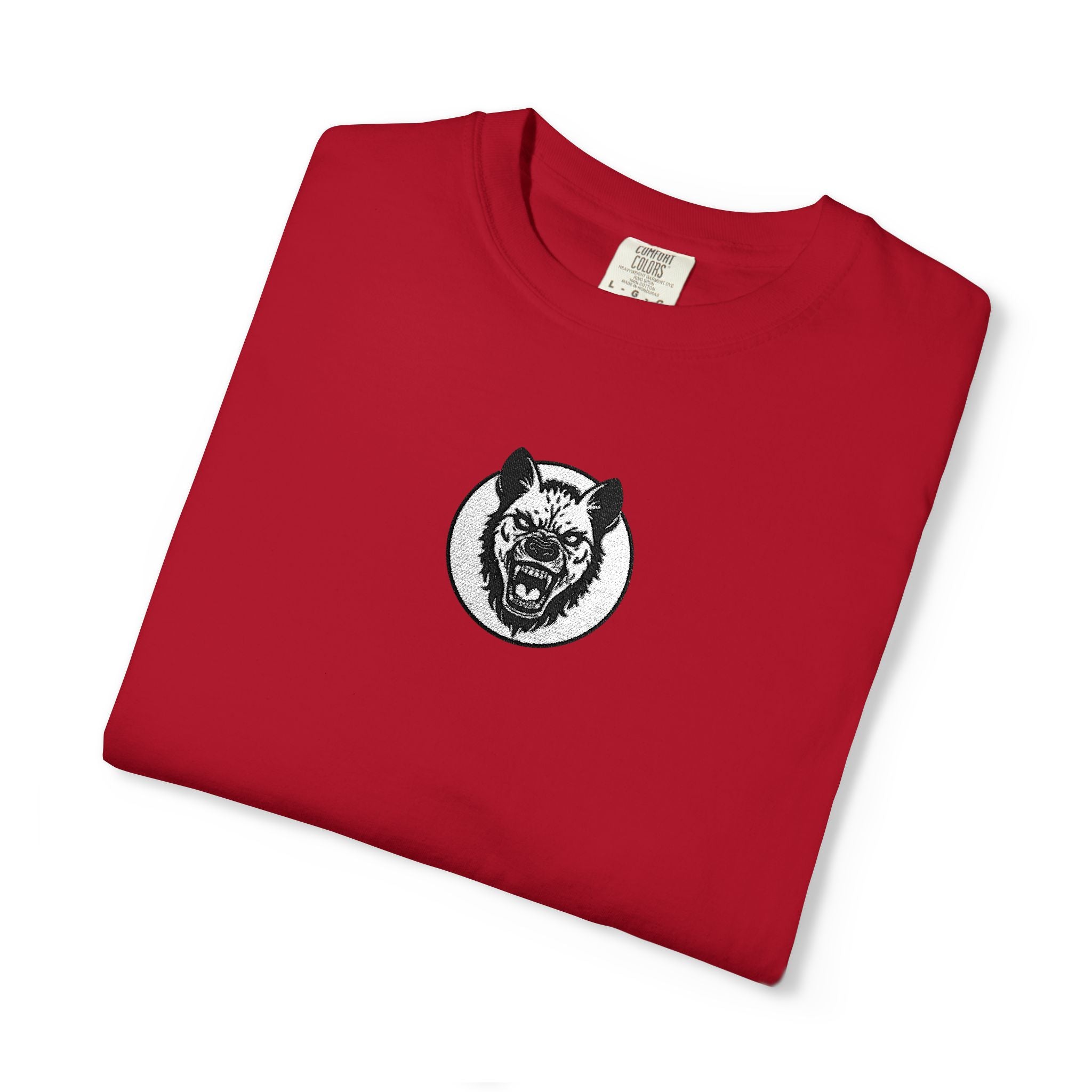 Embroidered Hyena Crest Vintage Logo T-Shirt - Minimal Animal Emblem Tee
