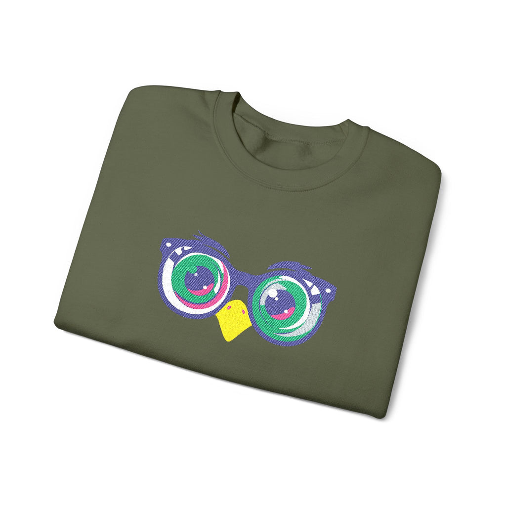 Owl Glasses Sequin Crewneck Sweatshirt Whimsical Sparkle Pullover