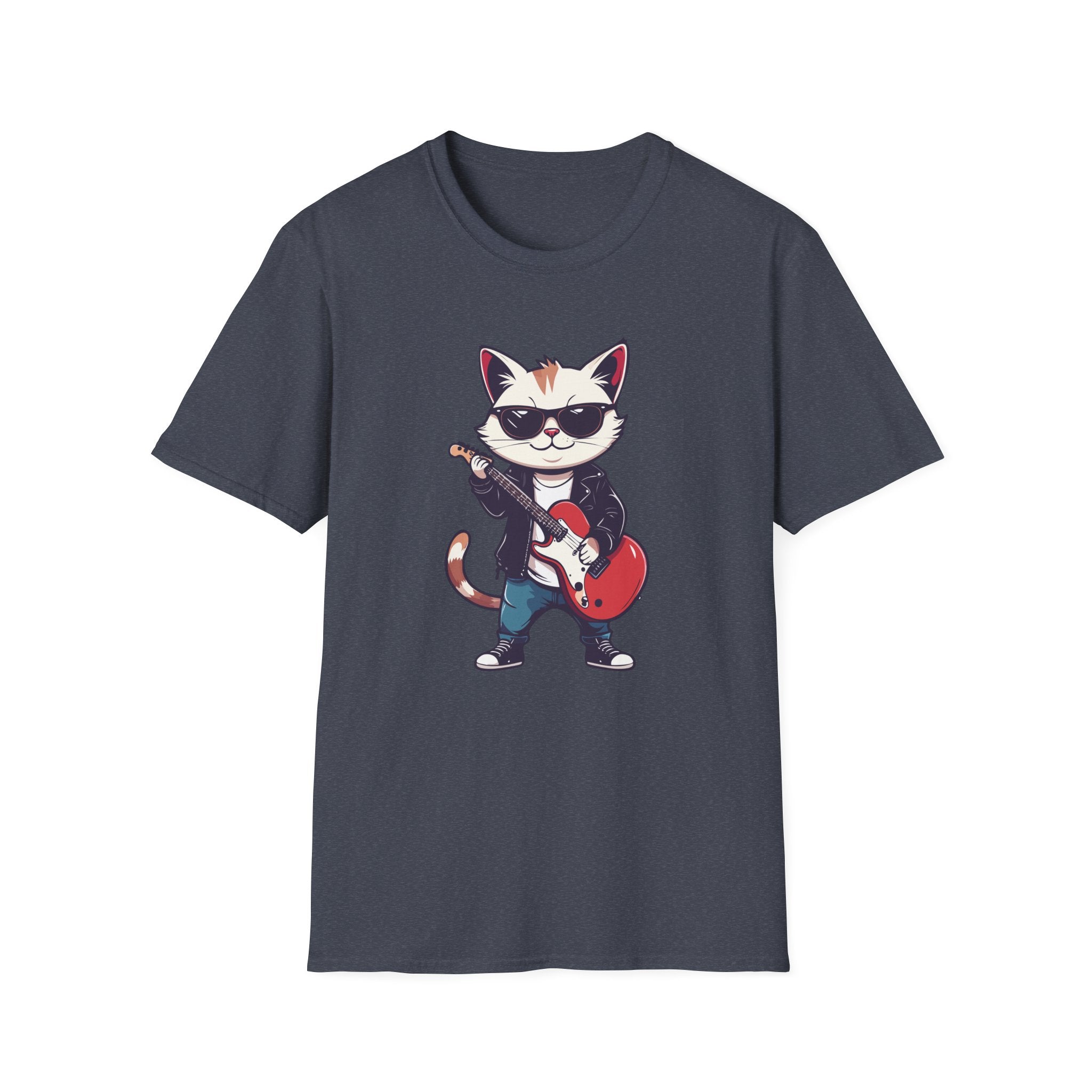 Cat Rocker T-Shirt Cool Sunglasses Cat Playing Guitar Graphic Tee