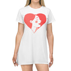T-Shirt Dress-Face Profile in Heart Graphic