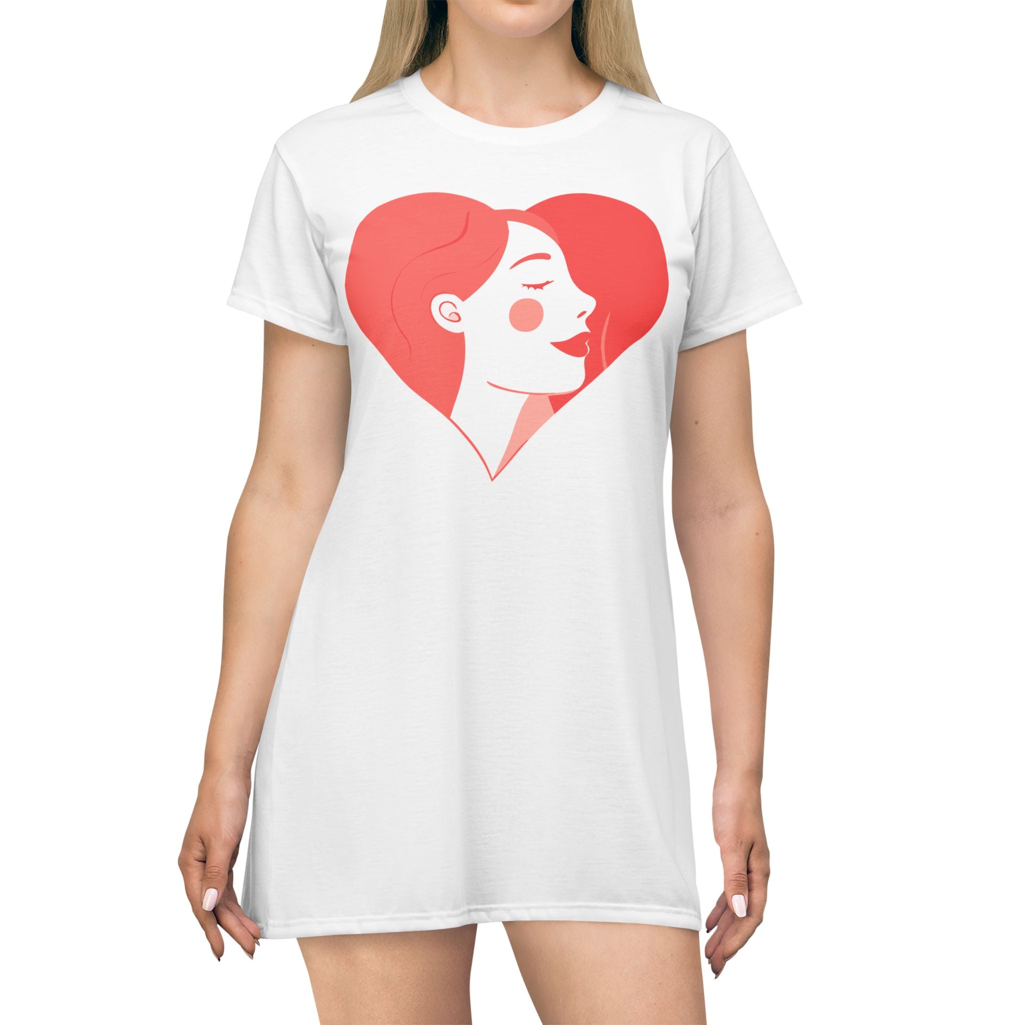 T-Shirt Dress-Face Profile in Heart Graphic