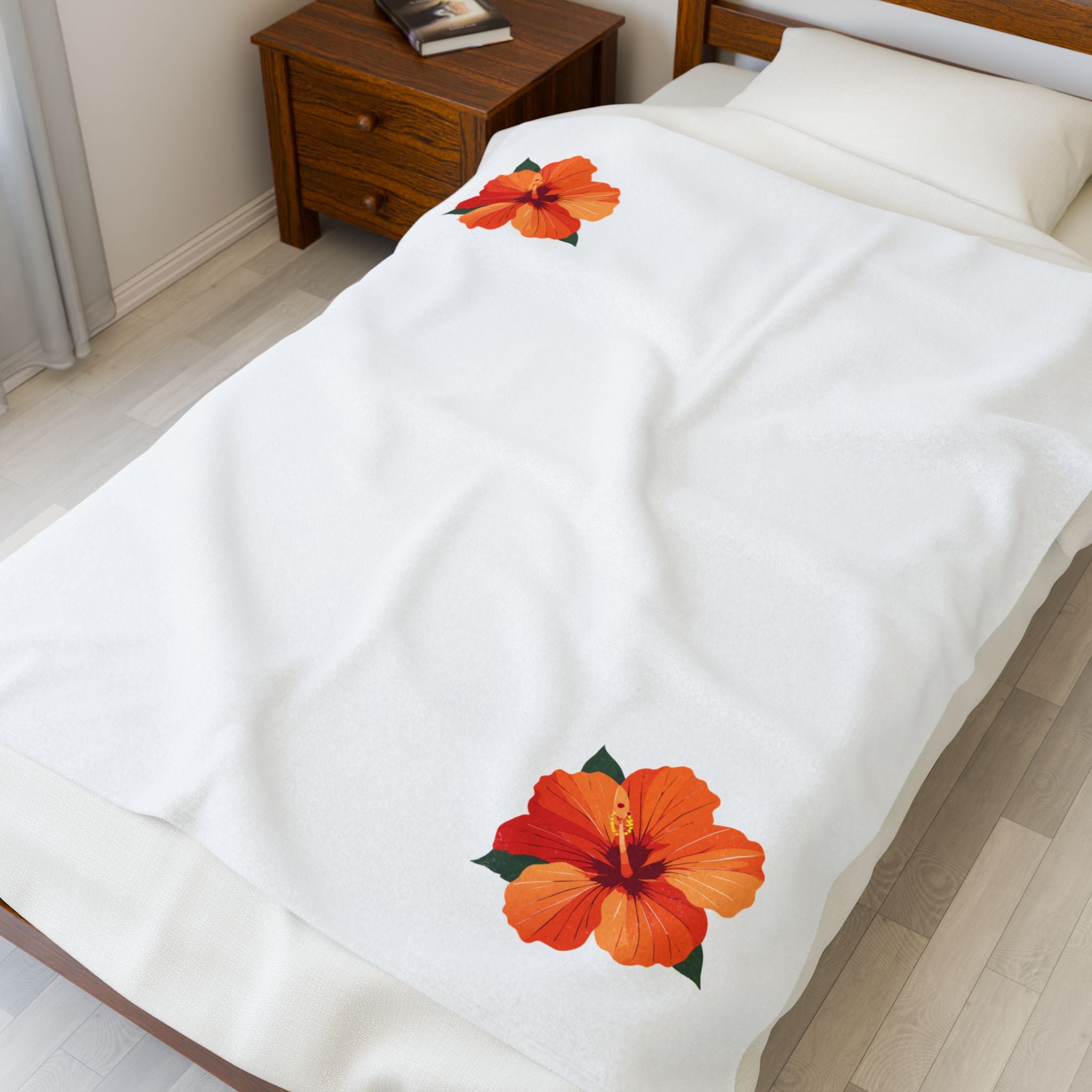 Plush Blanket — Tropical Hibiscus Corner Floral Throw