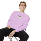 Embroidered Yellow Blue Owl Sweatshirt Small Chest Graphic Crewneck