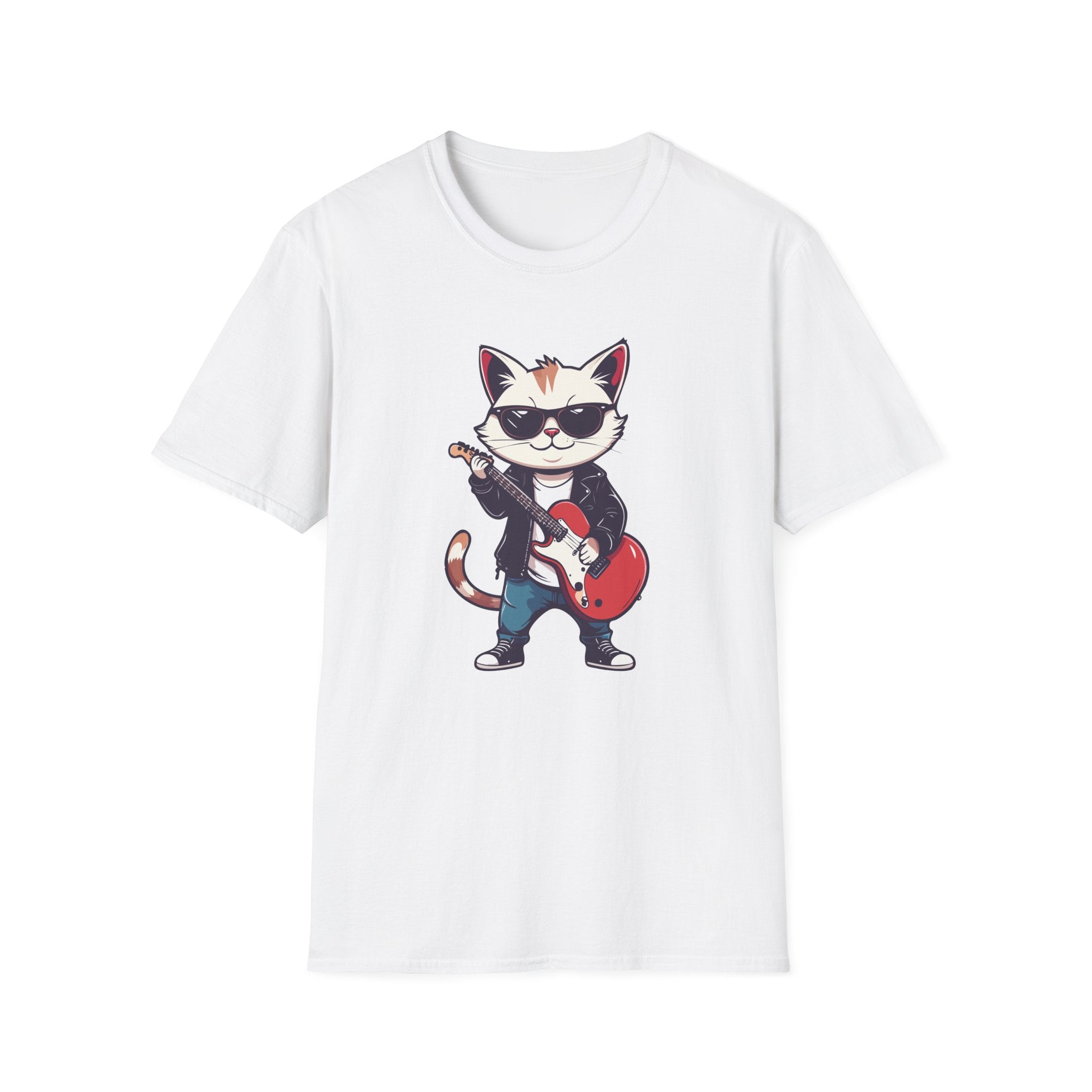 Cat Rocker T-Shirt Cool Sunglasses Cat Playing Guitar Graphic Tee