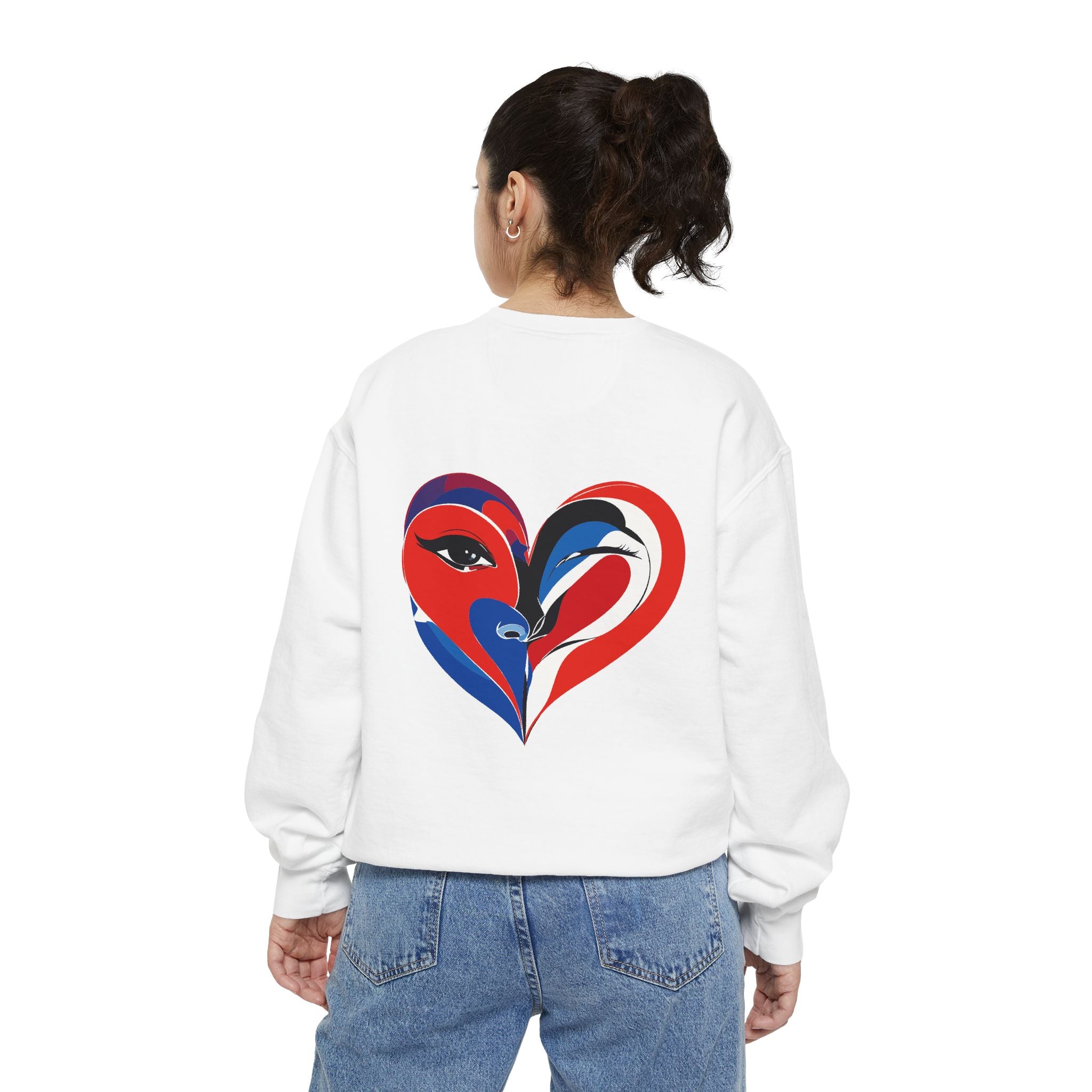 Heart Portrait Sweatshirt Artistic Dual-Face Love Graphic