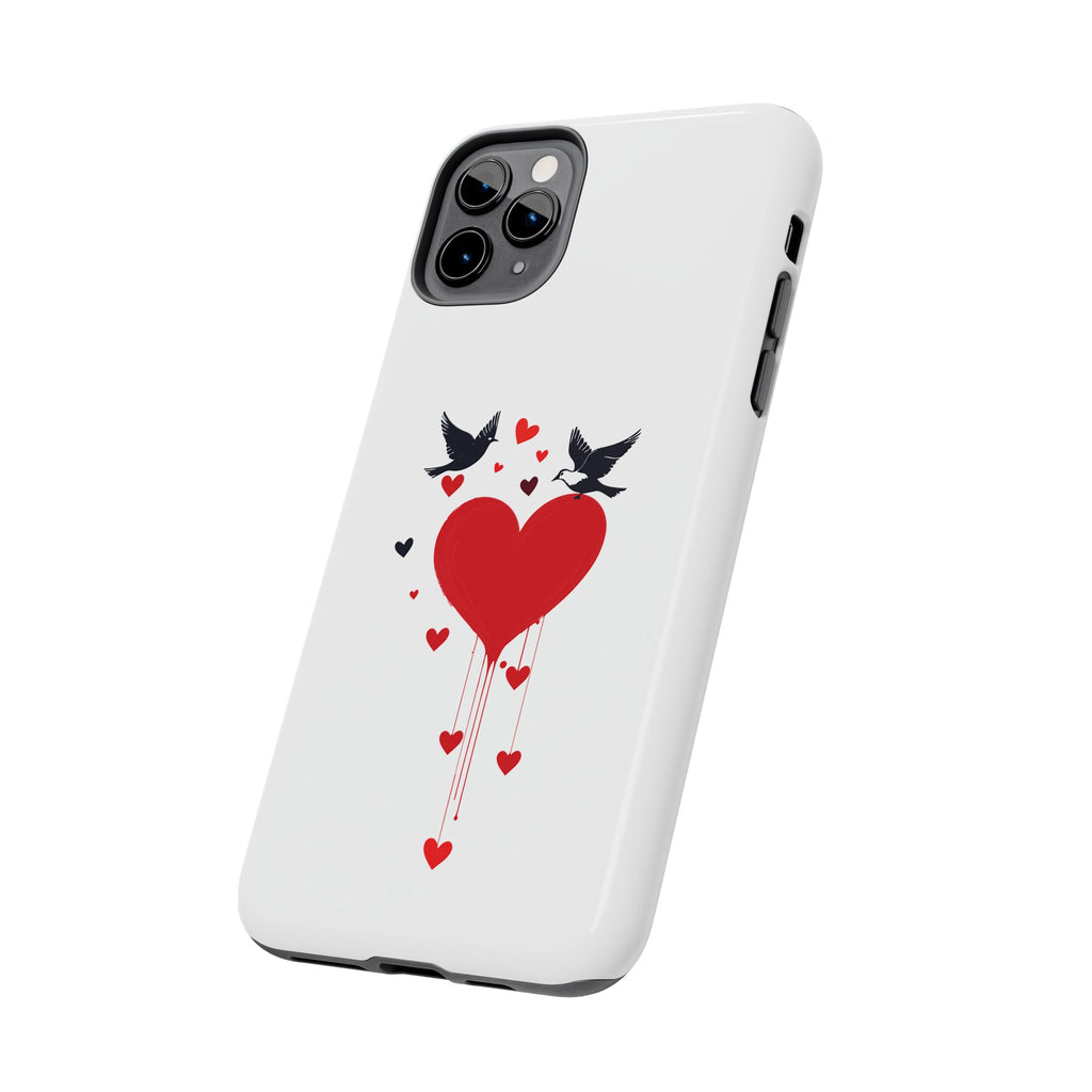 Tough Phone Case Red Dripping Heart with Doves Valentine's Protection