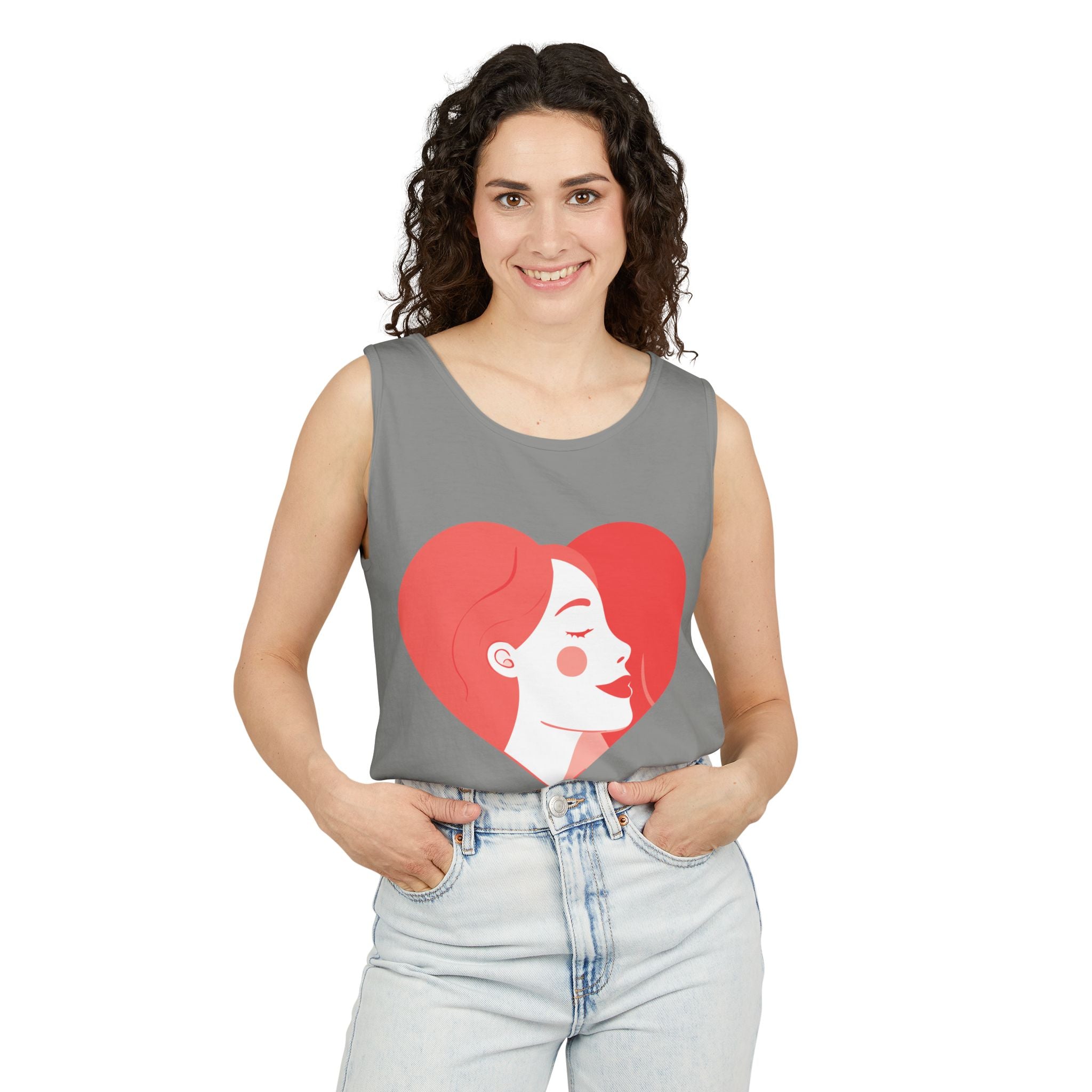 Heart Profile Tank Top — Minimal Feminine Love Graphic