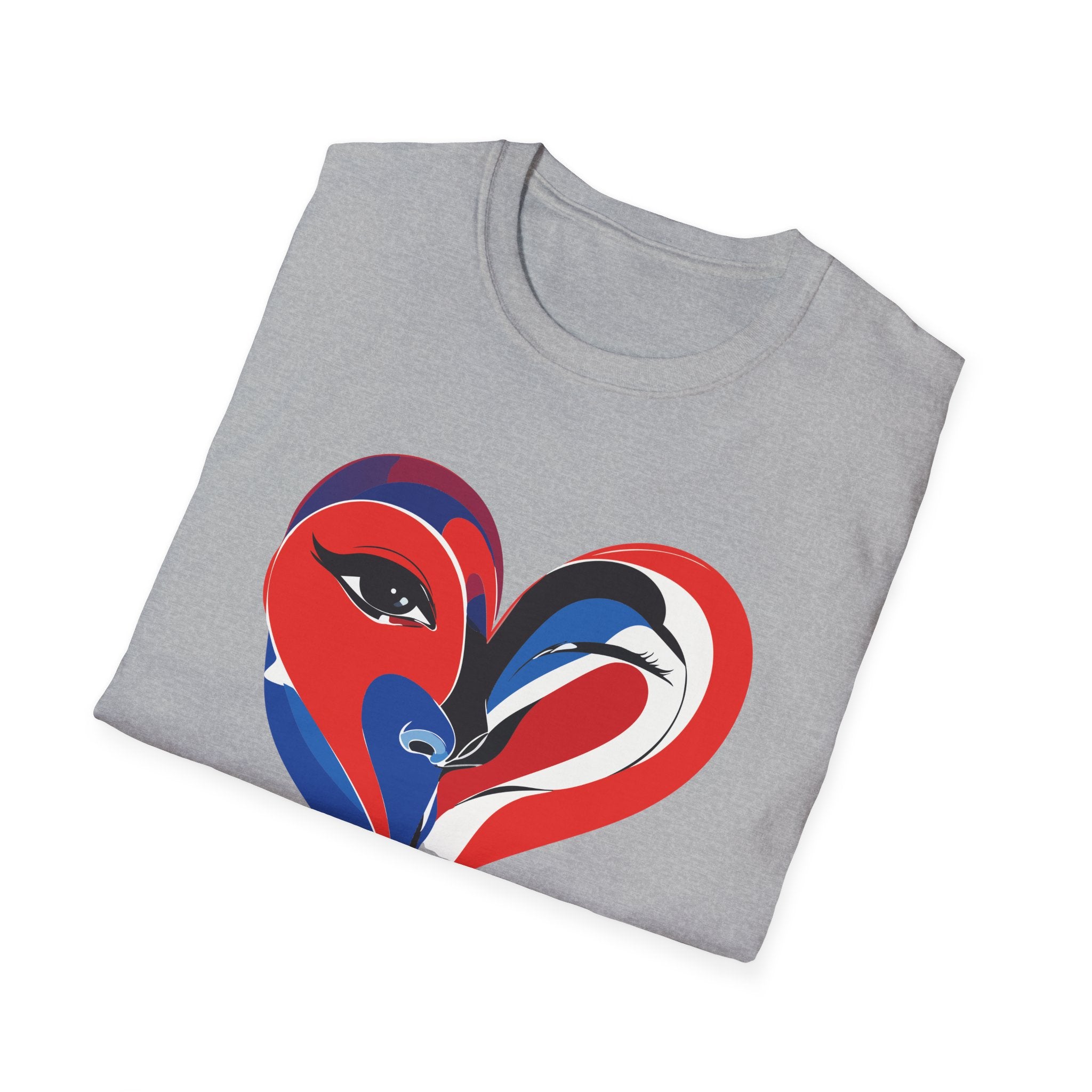 Heart Face Graphic T‑Shirt Red & Blue Abstract Love Design