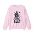 Astronaut Riding Scooter Crewneck Sweatshirt Retro Space Biker Graphic