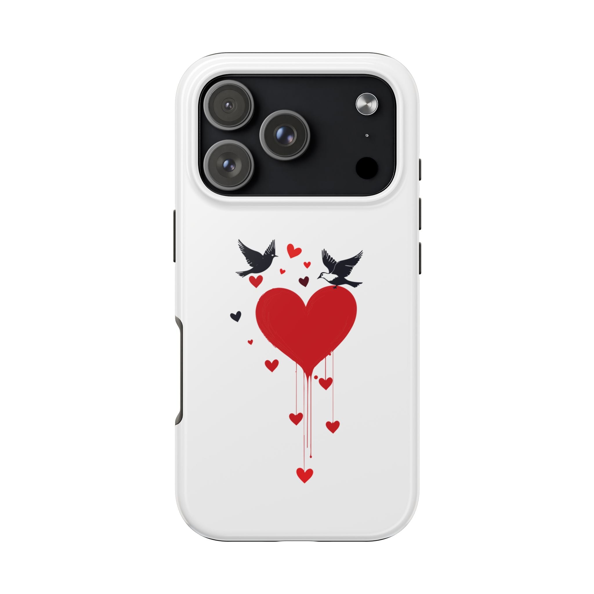 Tough Phone Case Red Dripping Heart with Doves Valentine's Protection