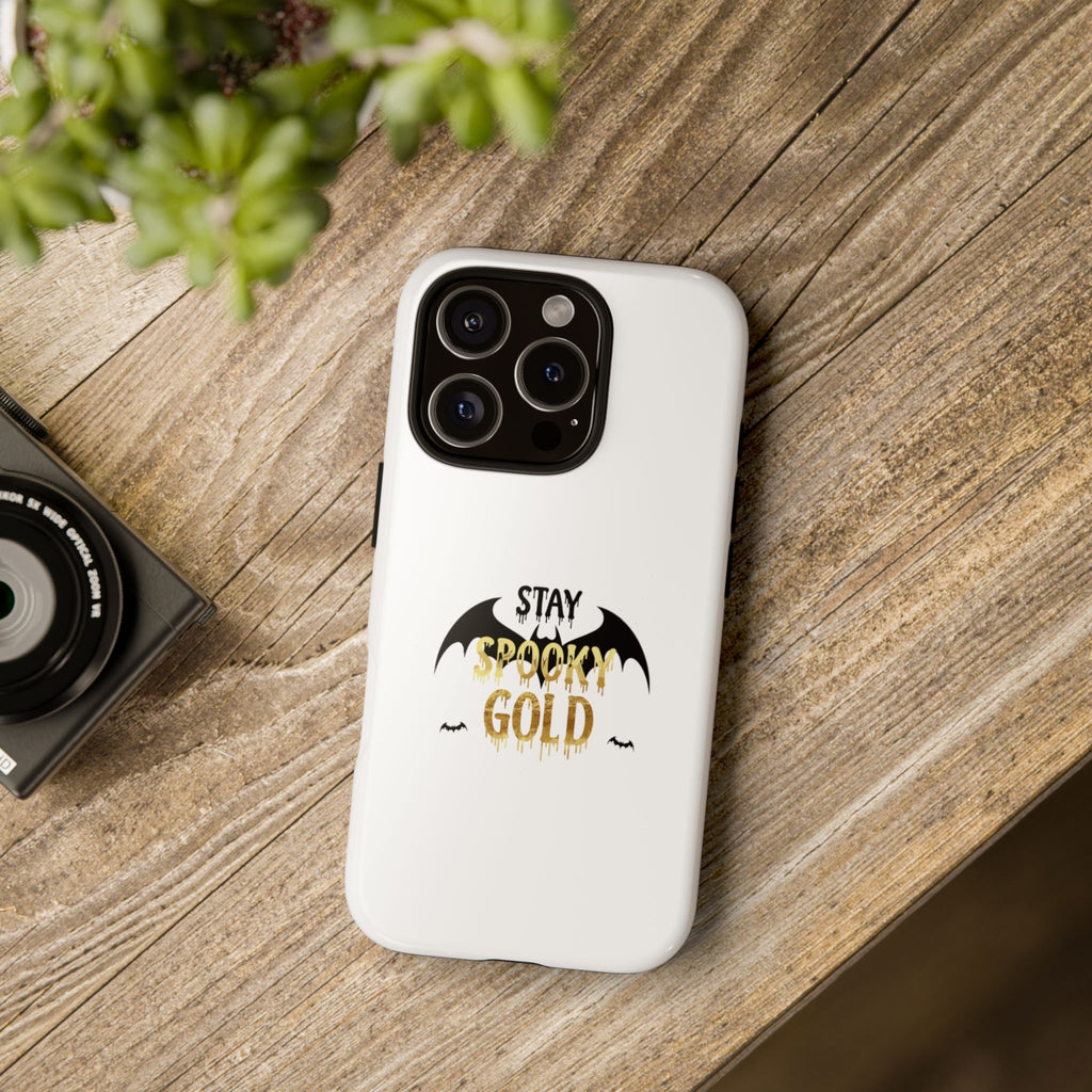 Stay Spooky Gold Phone Case Halloween Bat Design