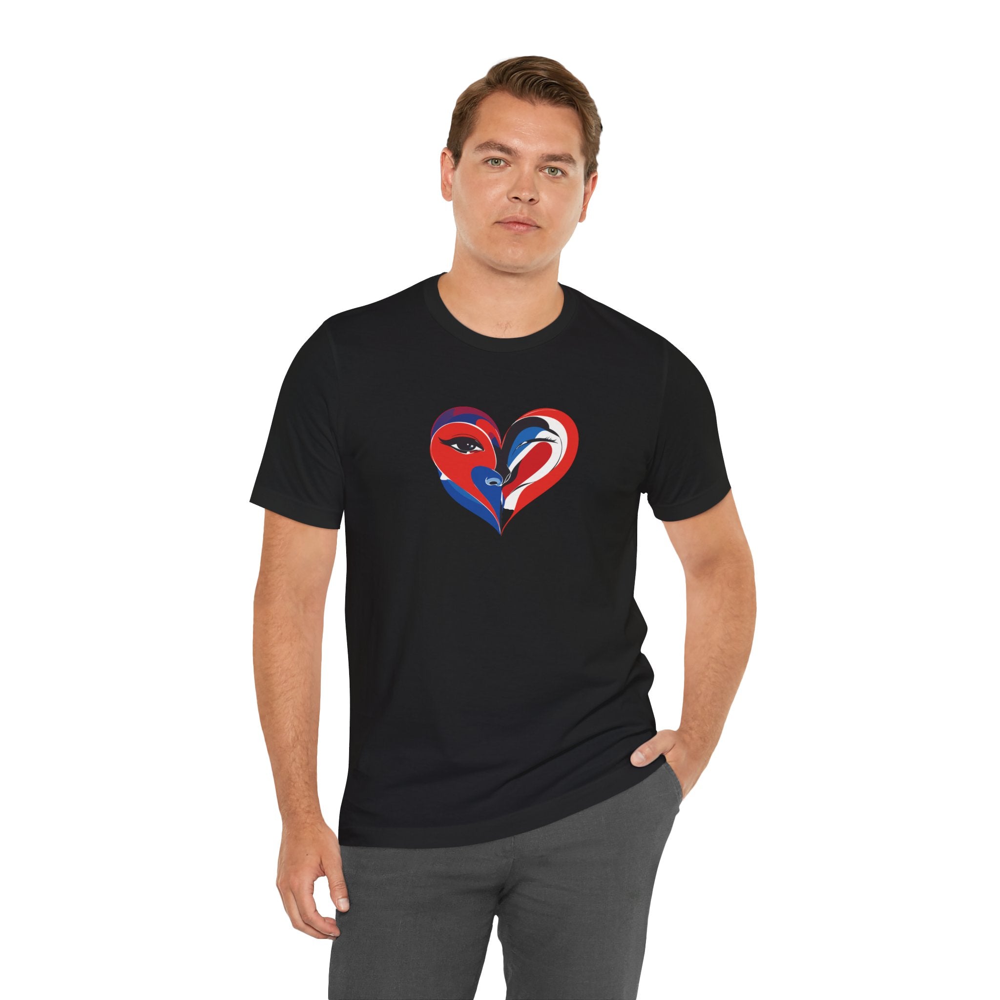 Heart Portrait Tee Romantic Face Heart Graphic T‑Shirt