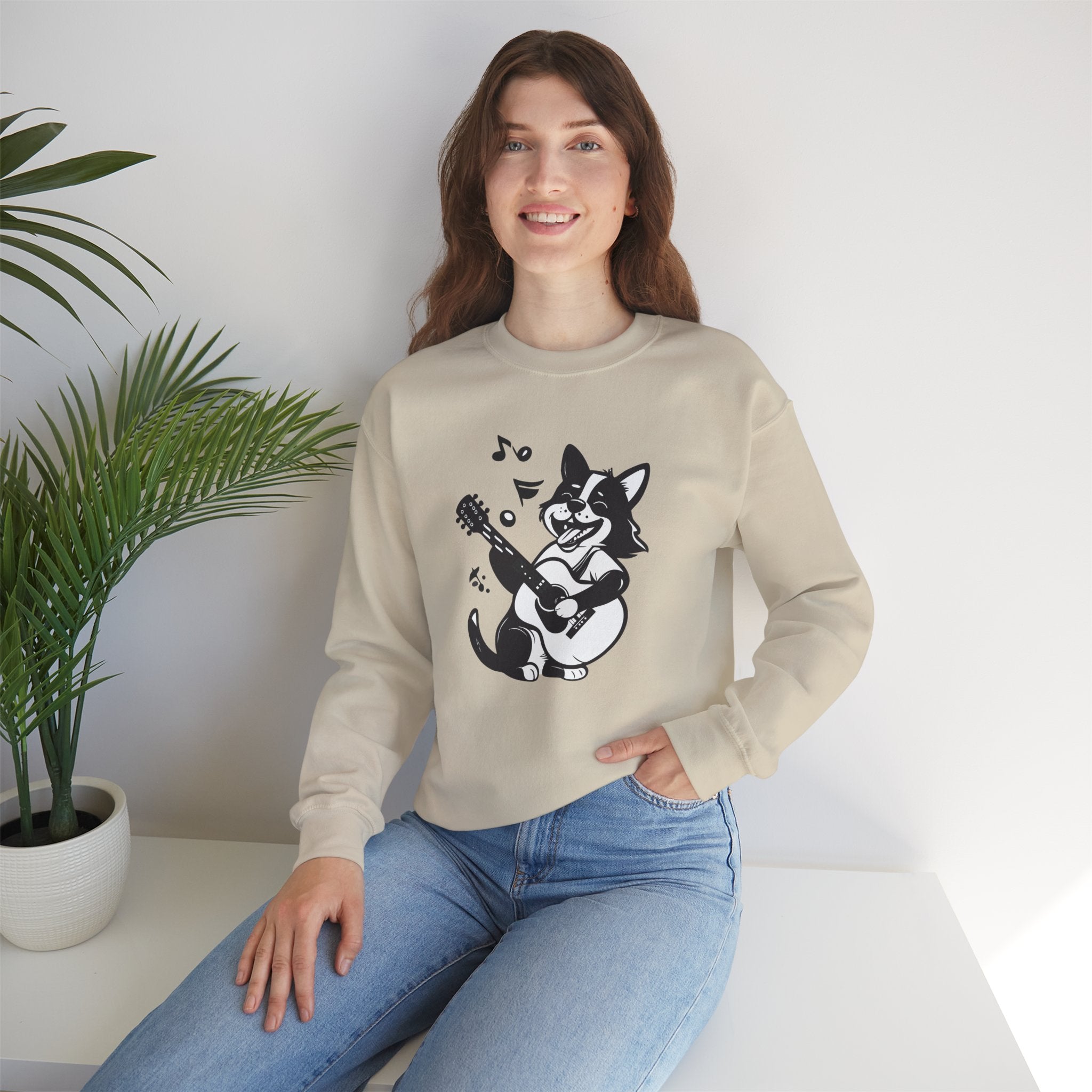 Corgi Playing Guitar Sweatshirt Cute Musical Dog Crewneck