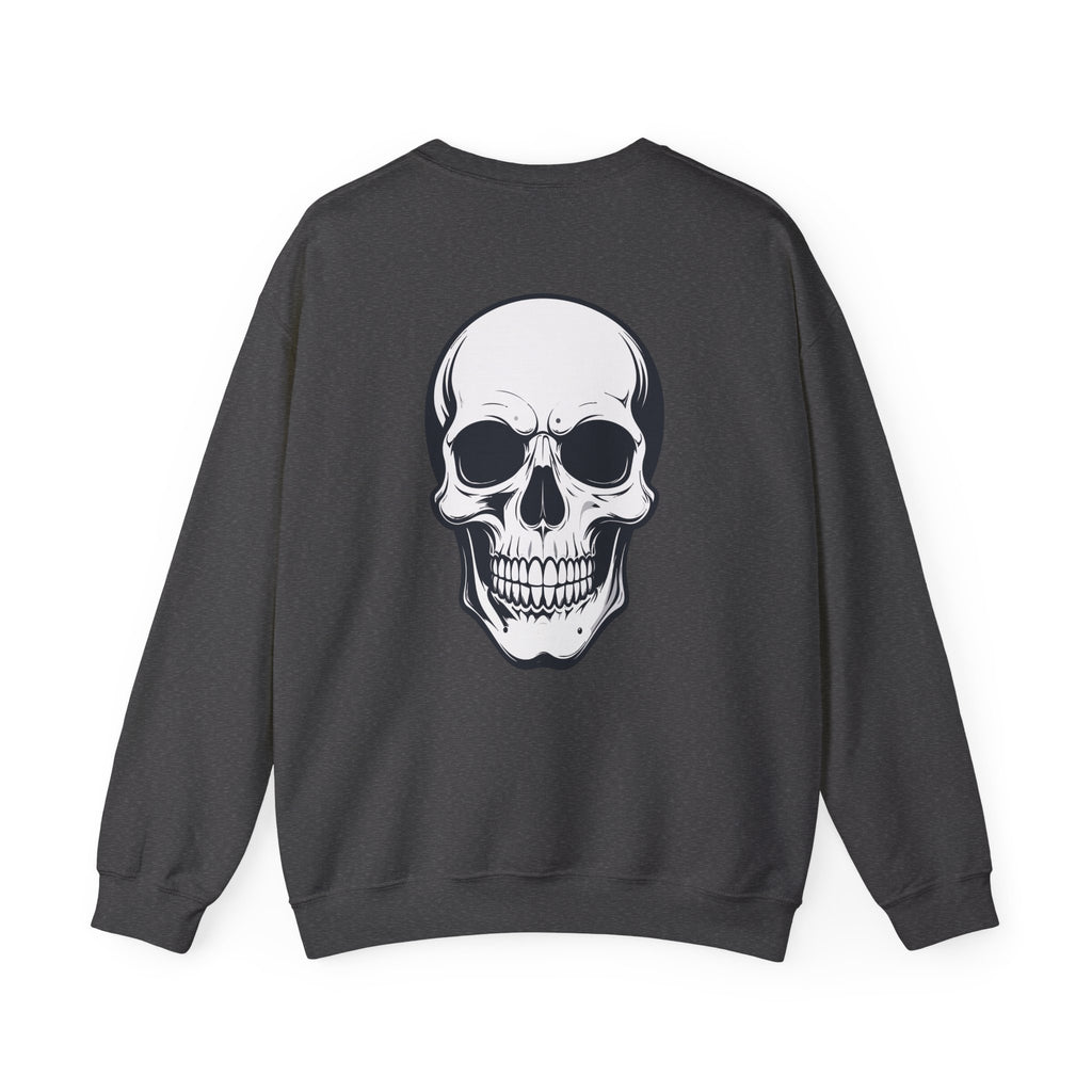 Skull Crewneck Sweatshirt Minimal Front, Large Back Graphic