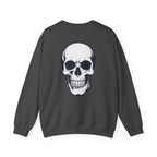 Skull Crewneck Sweatshirt Minimal Front, Large Back Graphic
