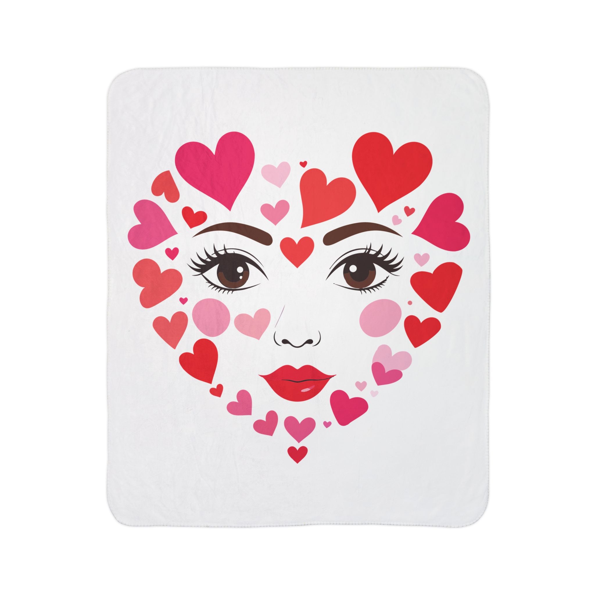 Valentine Heart Face Sherpa Blanket Cozy Fleece Throw for Gifts & Home