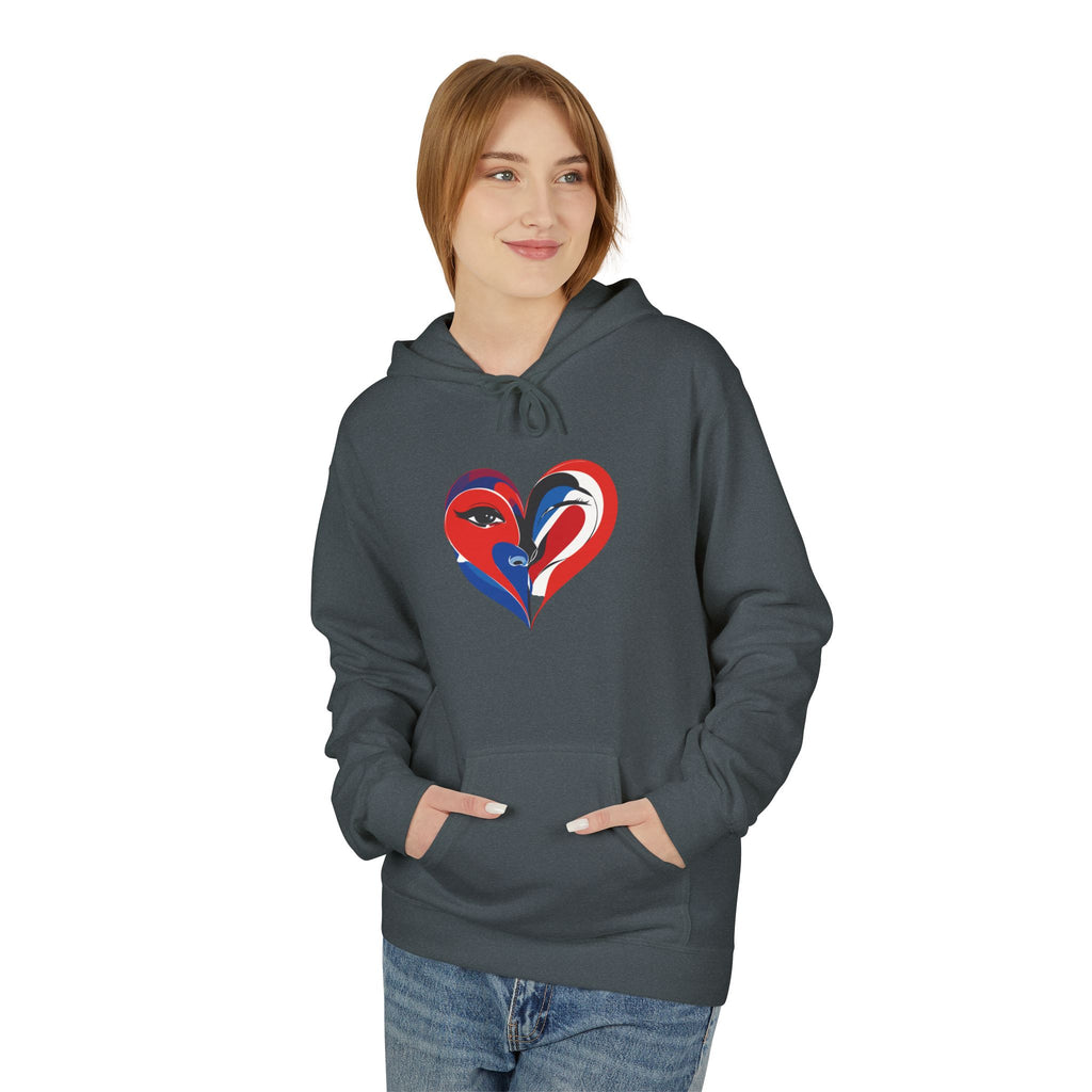 Patriotic Heart Face Hoodie Red White Blue Love Graphic