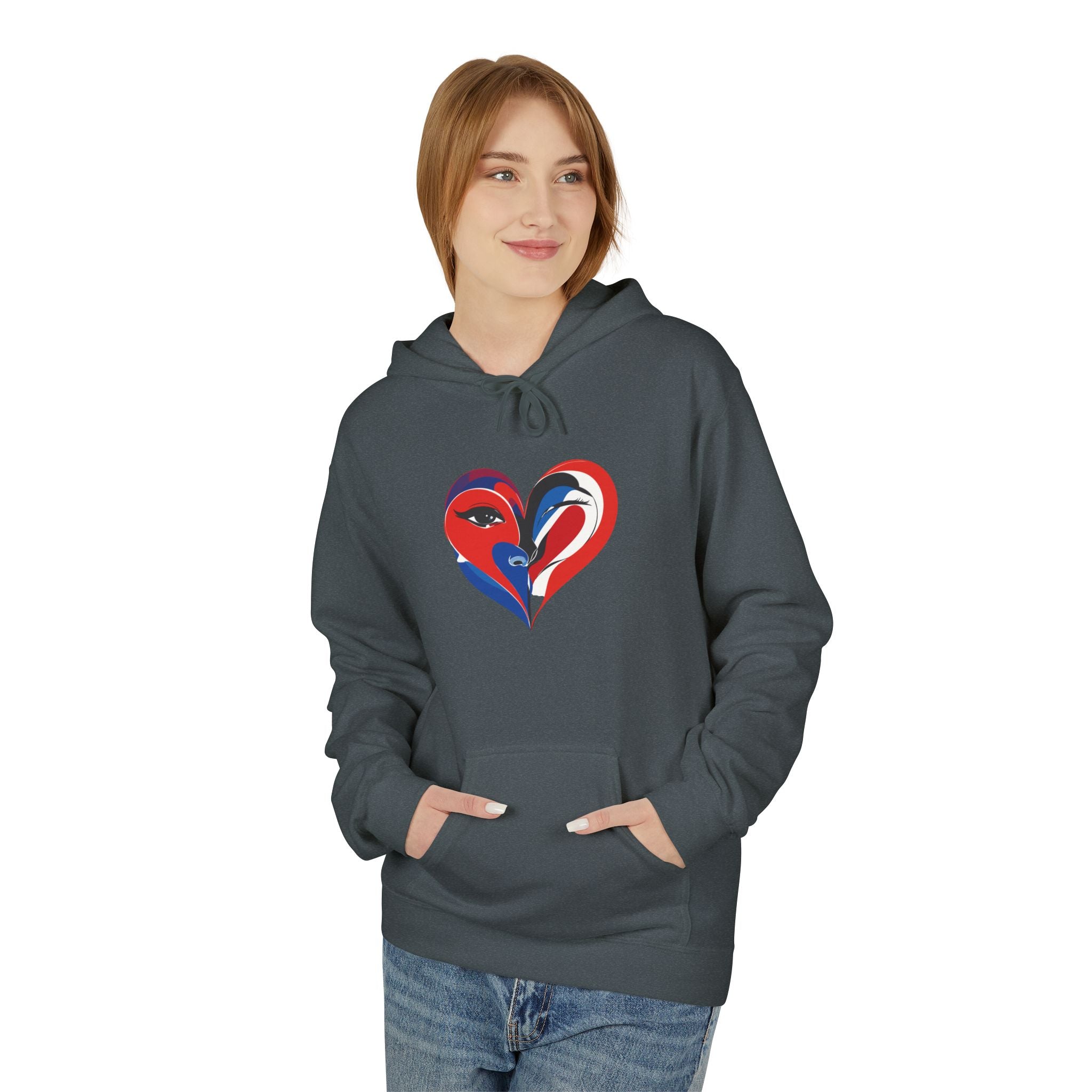 Patriotic Heart Face Hoodie Red White Blue Love Graphic