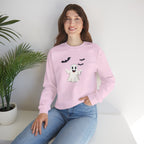 Halloween Ghost Crewneck Sweatshirt Cute Boo Ghost & Bats Cozy Pullover