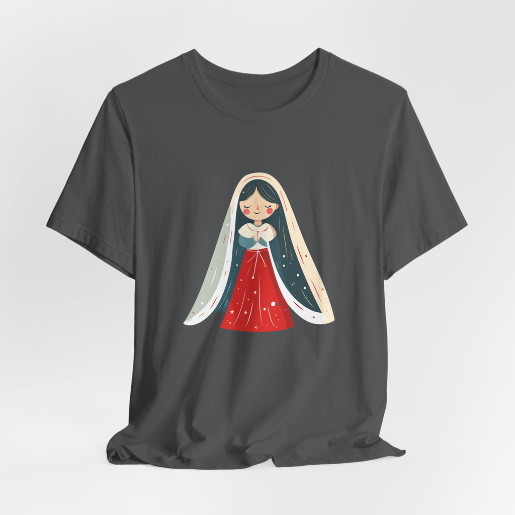 Virgin Mary Illustration Tee — Cute Nativity T-Shirt