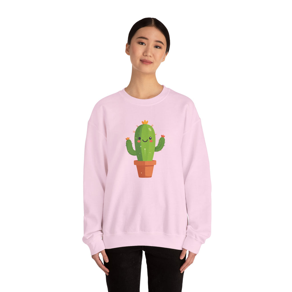 Cute Kawaii Cactus Crewneck Sweatshirt Smiling Potted Cactus Graphic