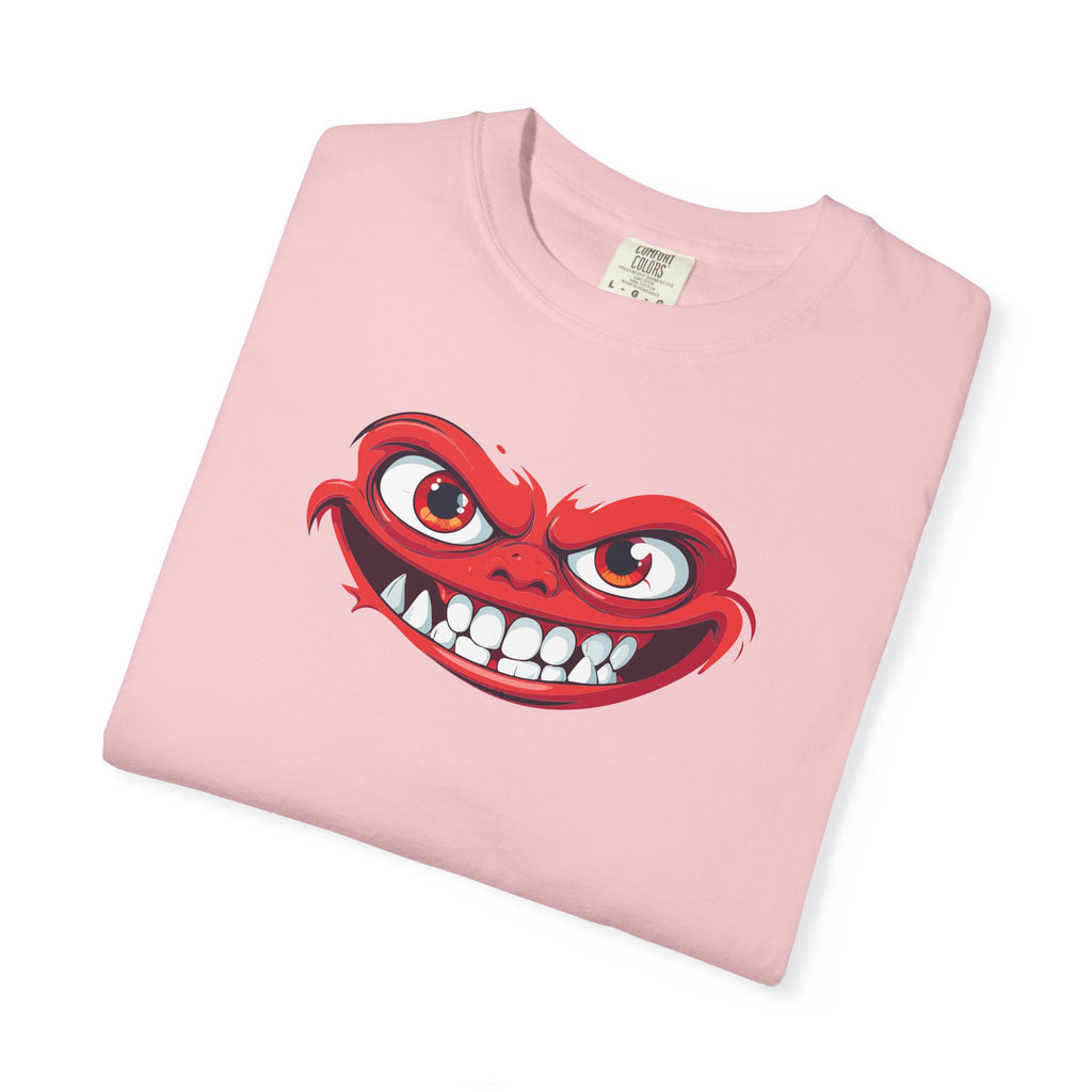 Angry Grin T-Shirt Red Mischievous Face Graphic Tee