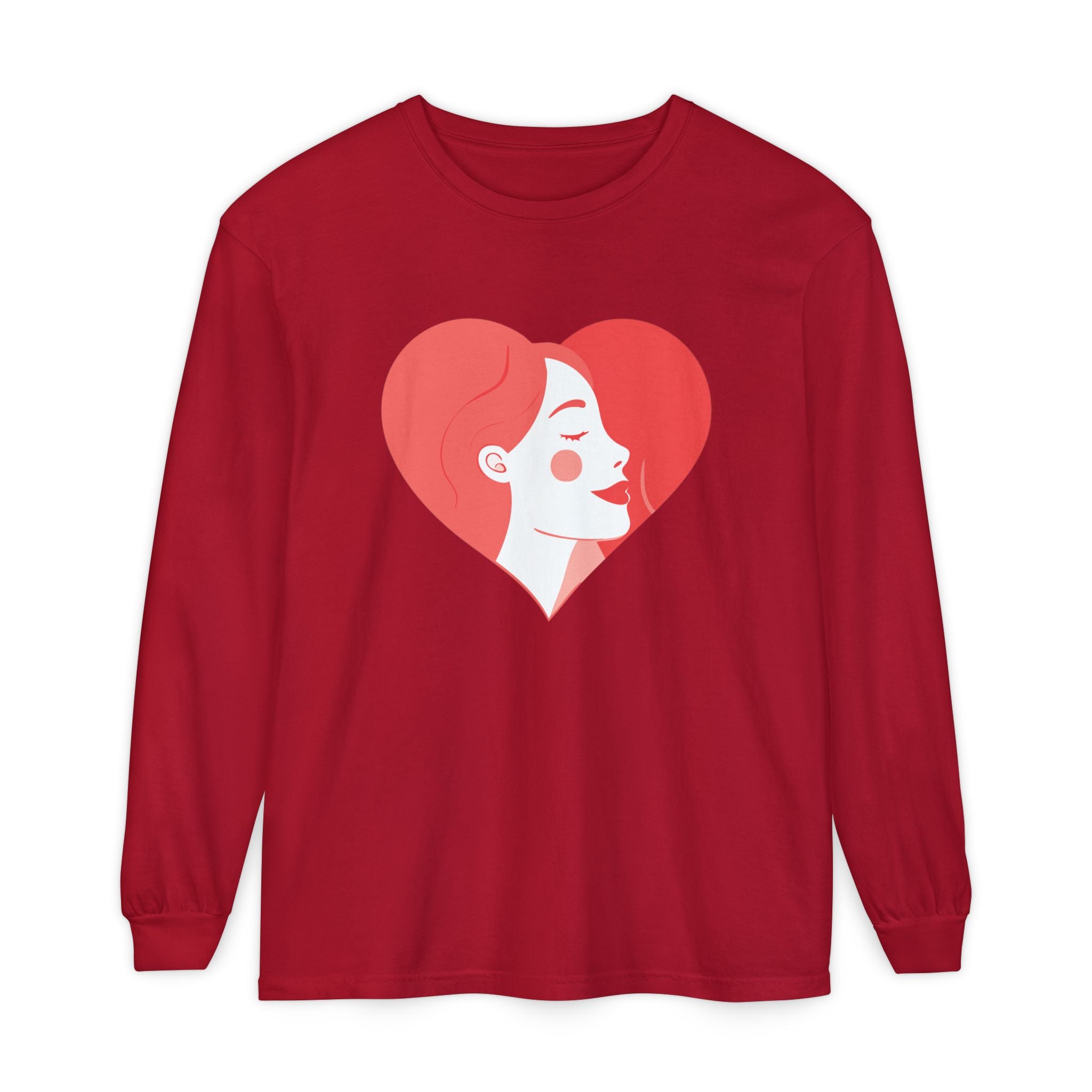 Heart Portrait Long Sleeve Tee — Romantic Red Lady Graphic