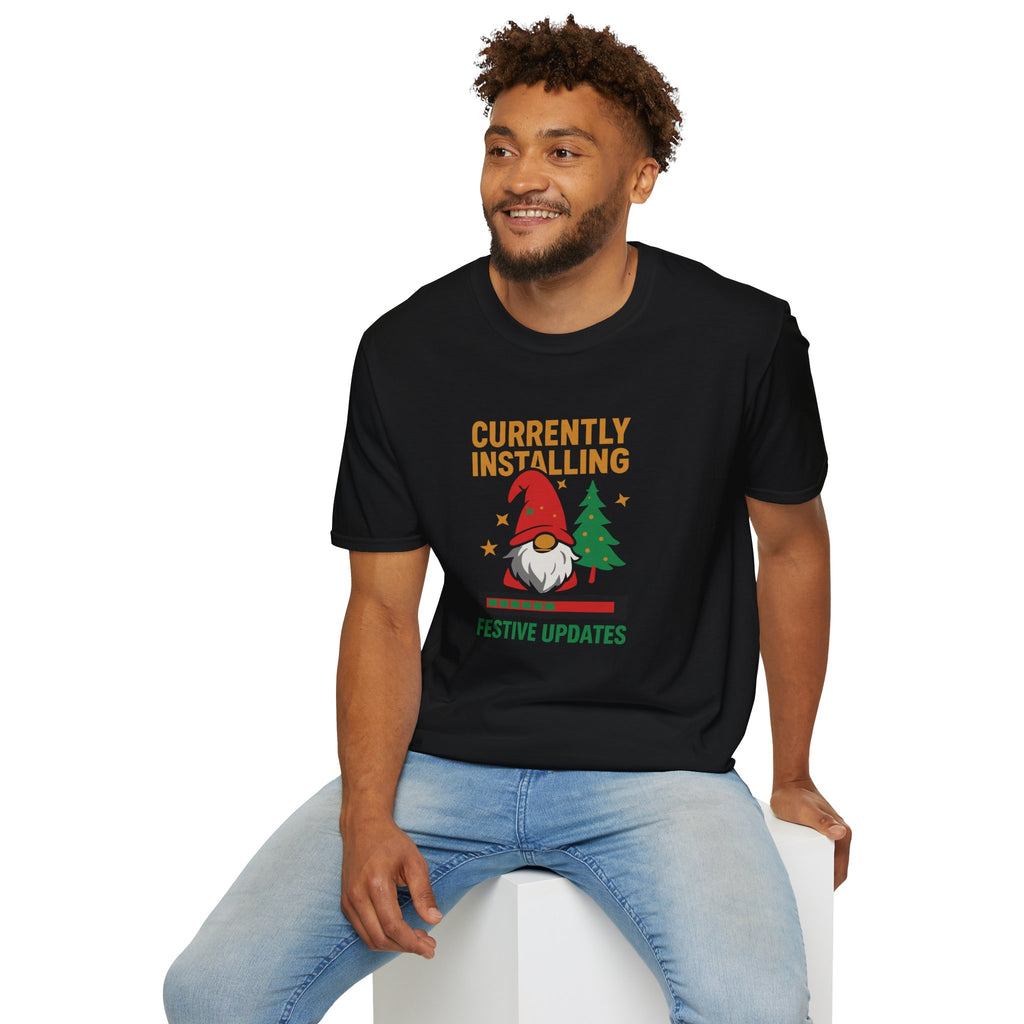 Currently Installing Festive Updates Christmas T-Shirt Holiday Gnome Tee