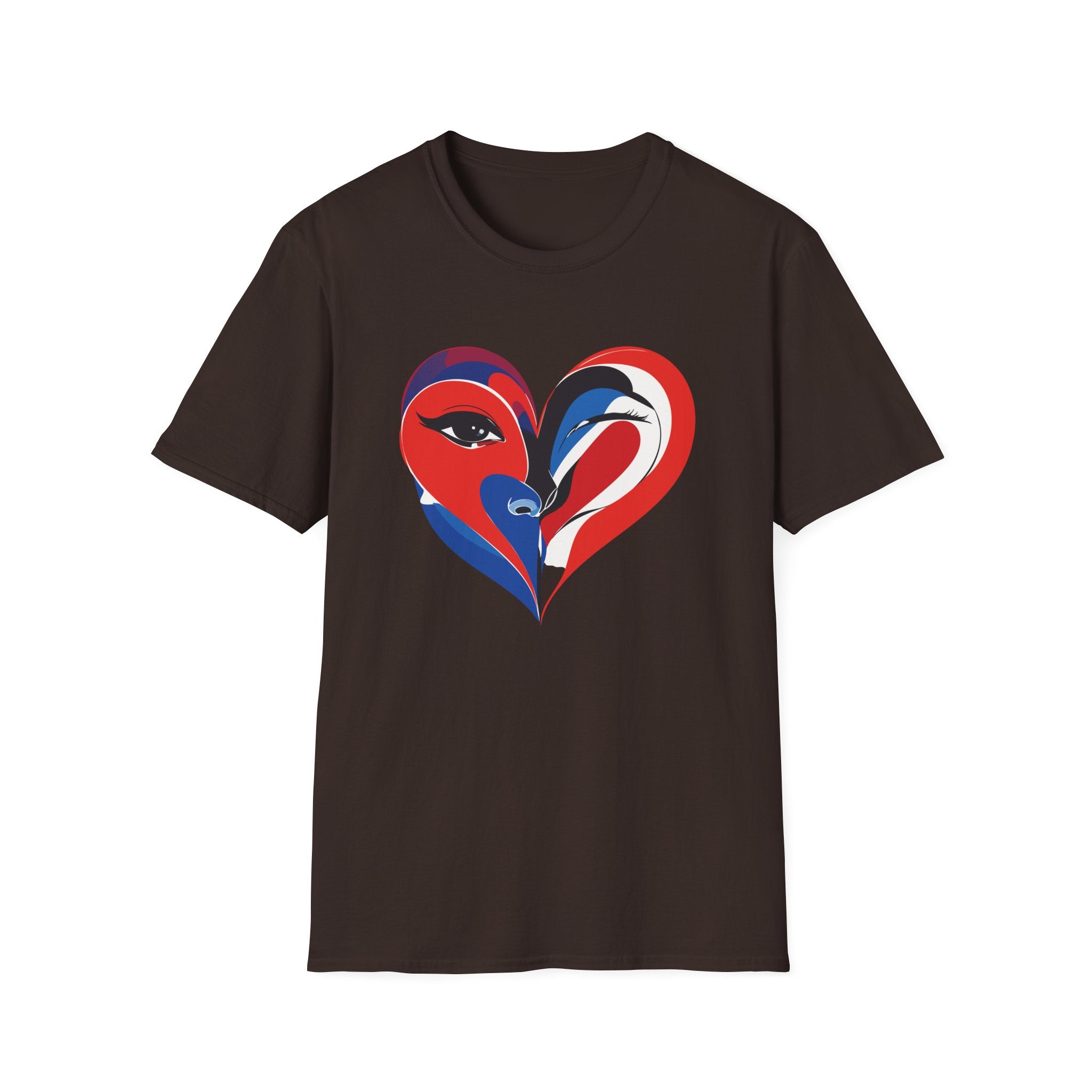Heart Face Graphic T‑Shirt Red & Blue Abstract Love Design