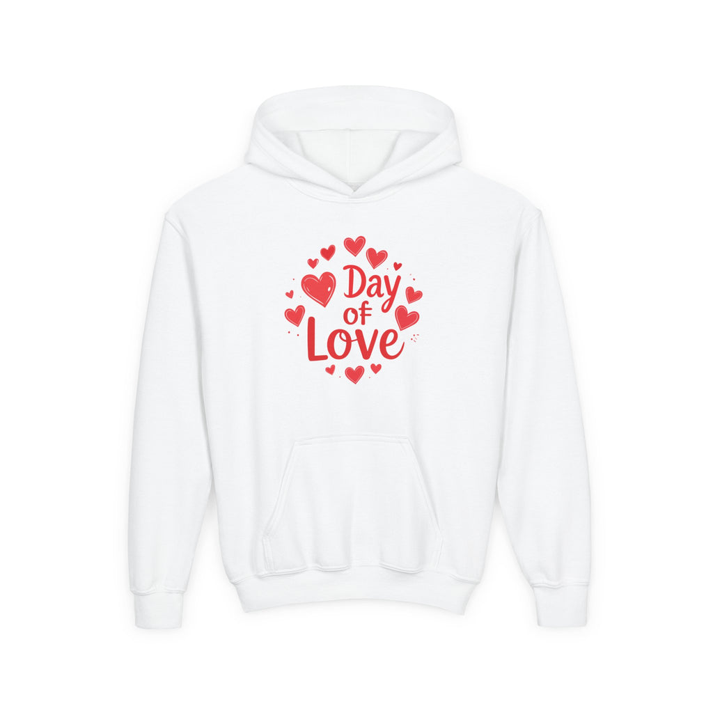 Youth Hoodie — "Day of Love" Kids Valentine’s Heart Pullover