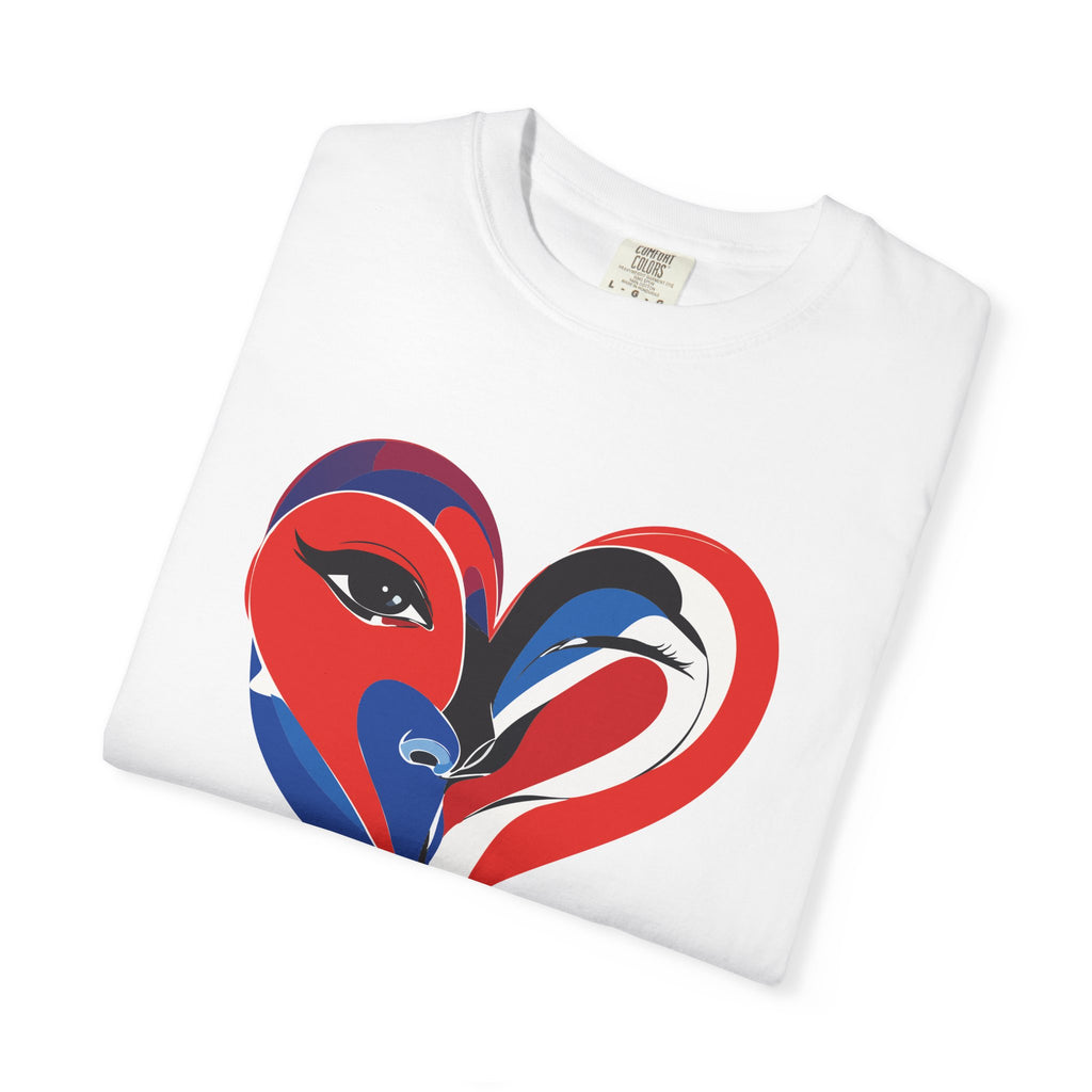 Heart Art Graphic Tee Red & Blue Woman Face Heart Design