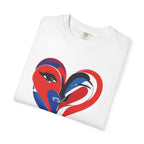 Heart Art Graphic Tee Red & Blue Woman Face Heart Design