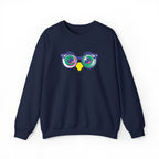 Owl Glasses Sequin Crewneck Sweatshirt Whimsical Sparkle Pullover