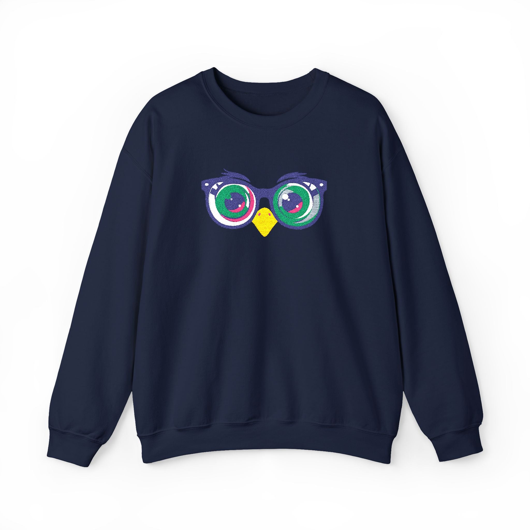 Owl Glasses Sequin Crewneck Sweatshirt Whimsical Sparkle Pullover