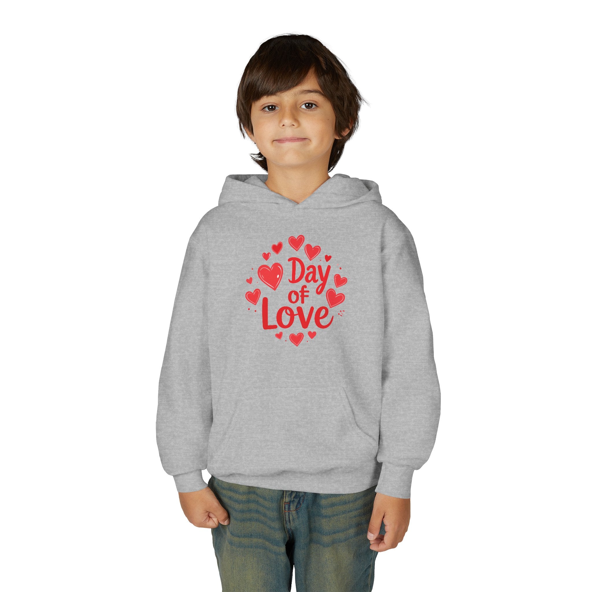 Youth Hoodie — "Day of Love" Kids Valentine’s Heart Pullover