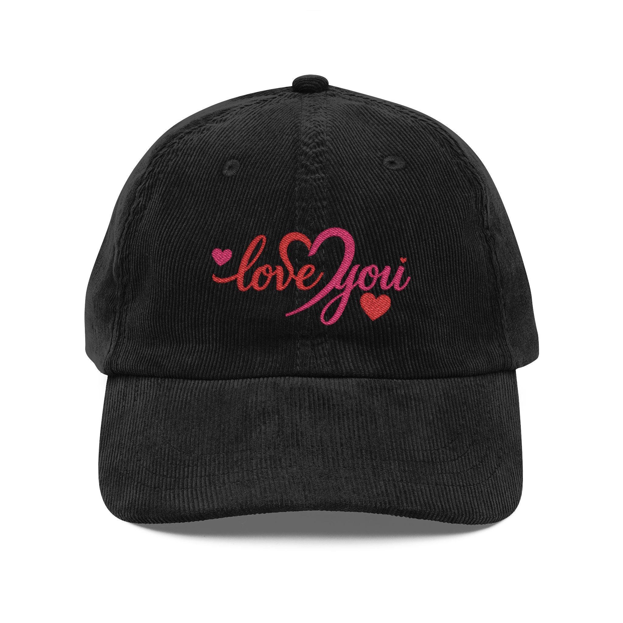Embroidered Vintage Corduroy Cap Heart Script Love Baseball Hat