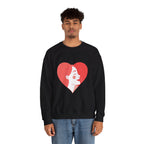 Heart Profile Crewneck Sweatshirt — Minimal Red Heart Portrait Graphic, Women face in Heart