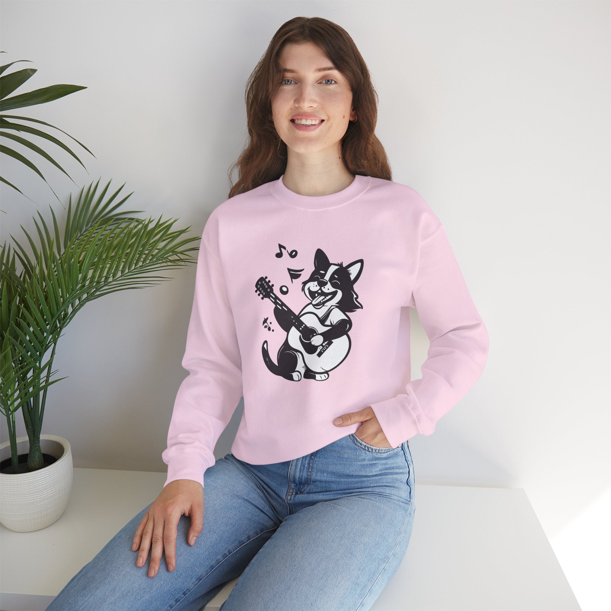 Corgi Playing Guitar Sweatshirt Cute Musical Dog Crewneck