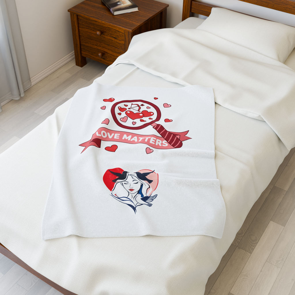 Velveteen Plush Blanket "Love Matters" Heart & Girl Valentine Throw