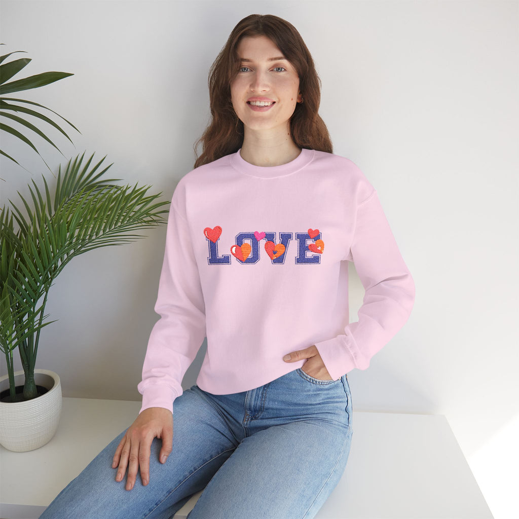 LOVE Floral Crewneck Sweatshirt Heart Pattern Cozy Pullover