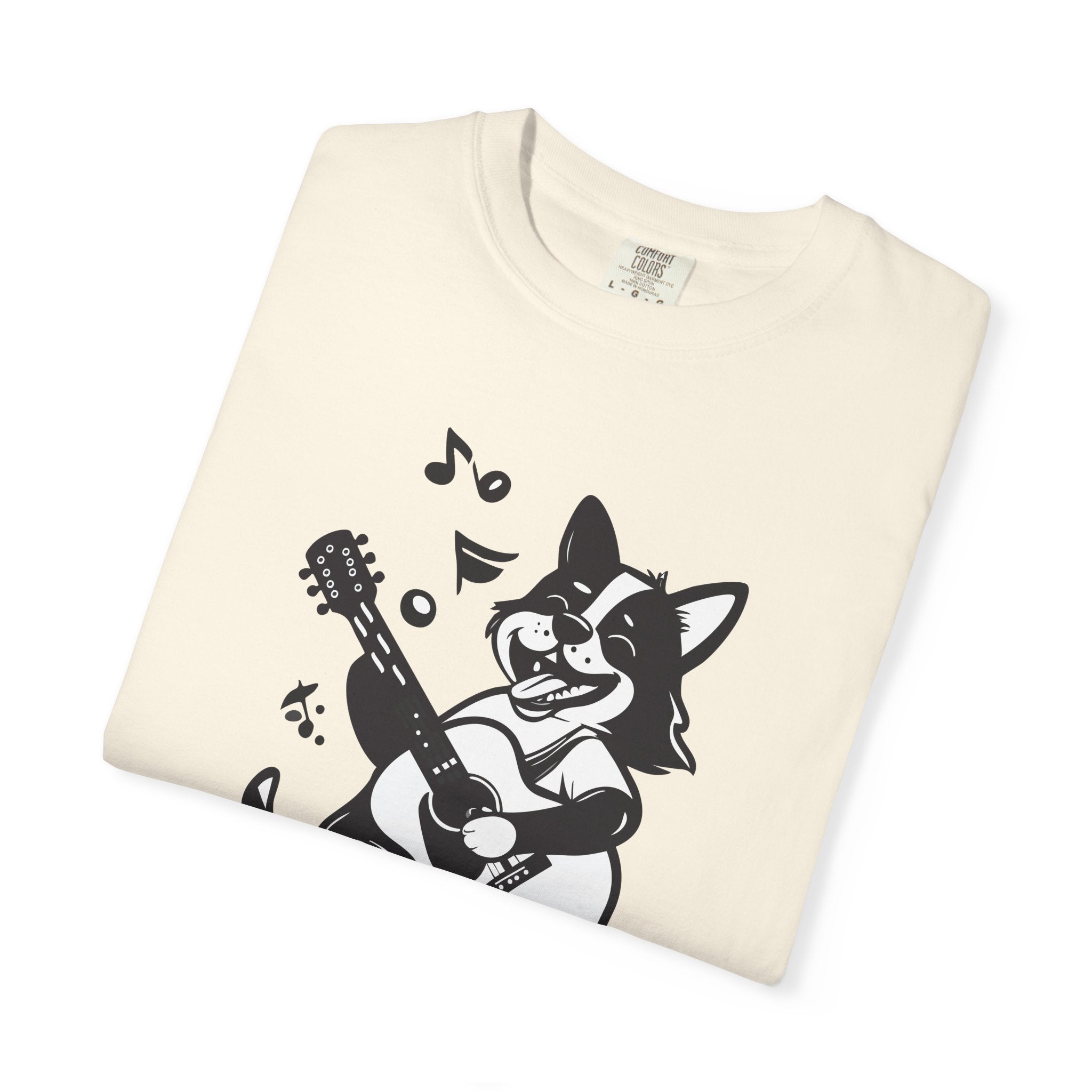 Corgi Playing Guitar T-Shirt  Cute Musical Dog Tee Rockstar Design