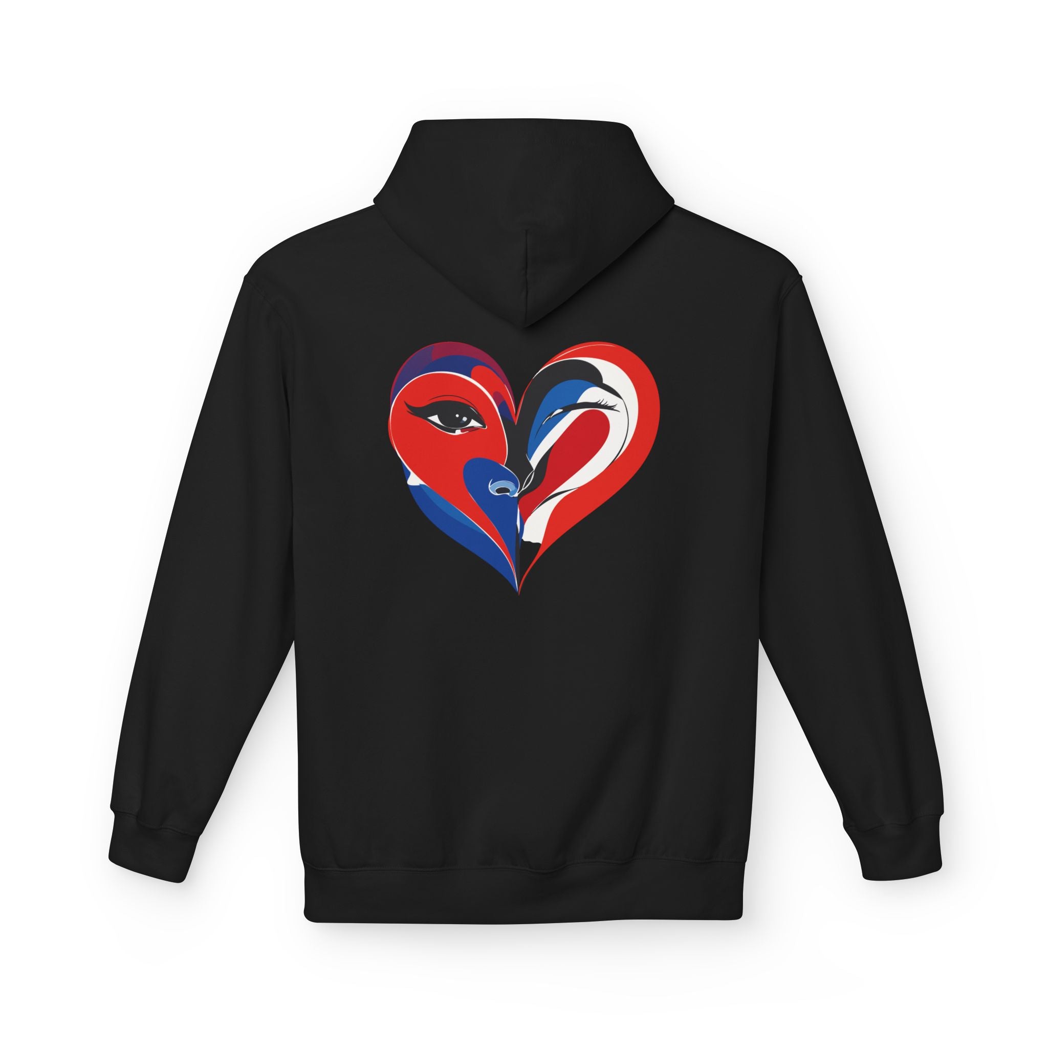 Patriotic Heart Face Hoodie Red White Blue Love Graphic