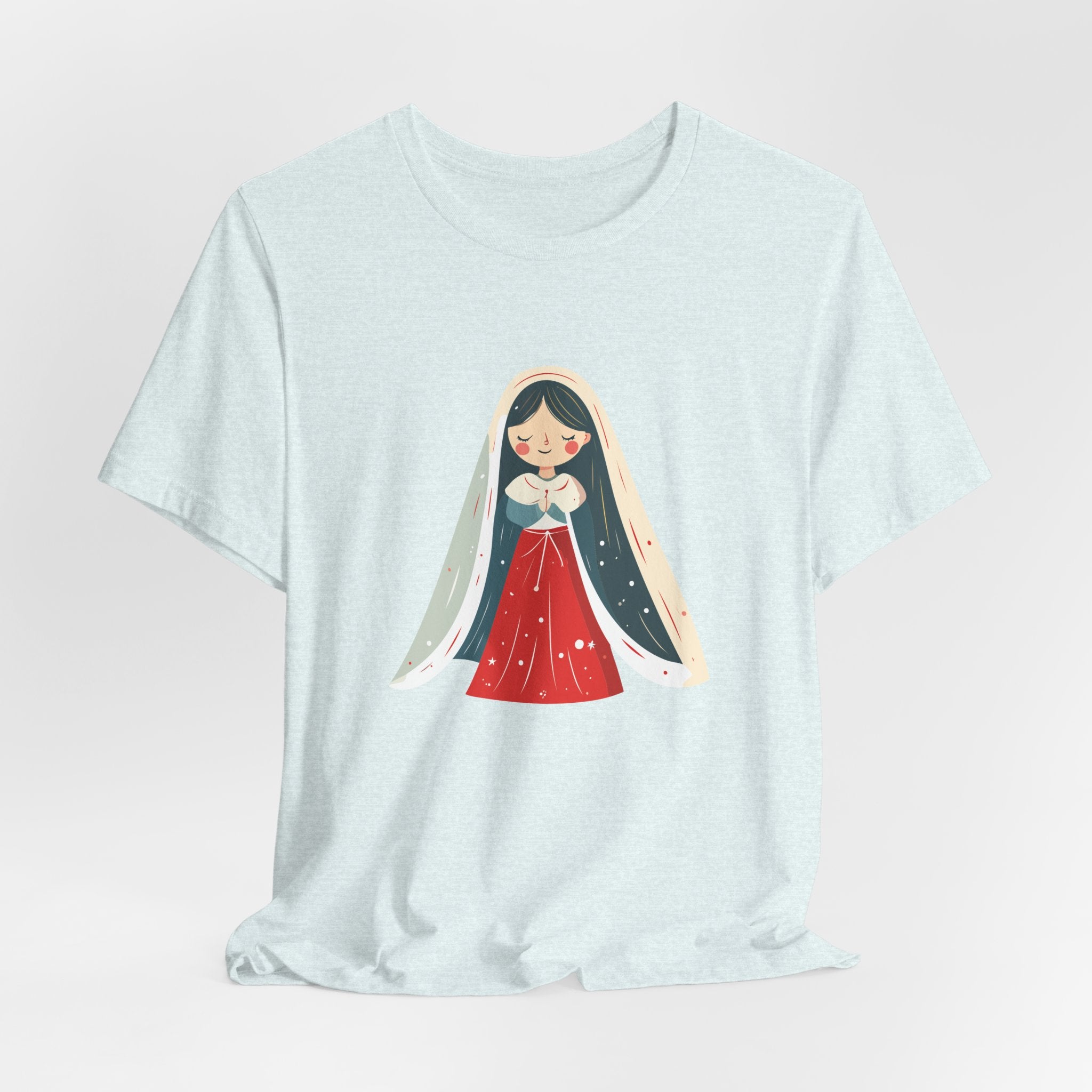 Virgin Mary Illustration Tee — Cute Nativity T-Shirt