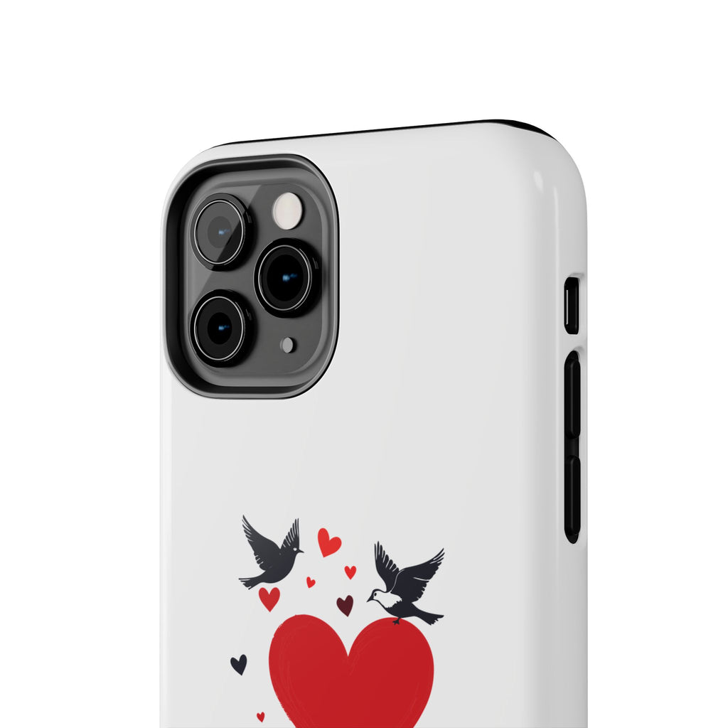 Tough Phone Case Red Dripping Heart with Doves Valentine's Protection