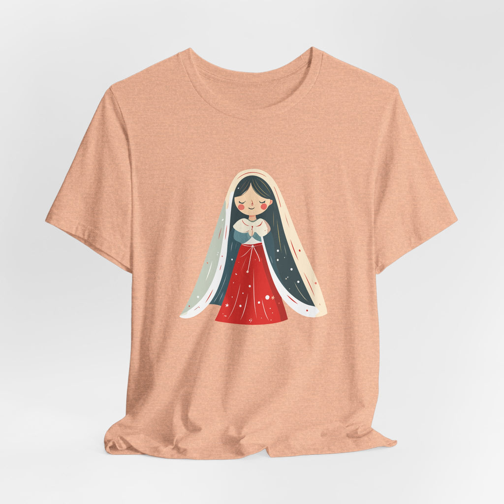 Virgin Mary Illustration Tee — Cute Nativity T-Shirt
