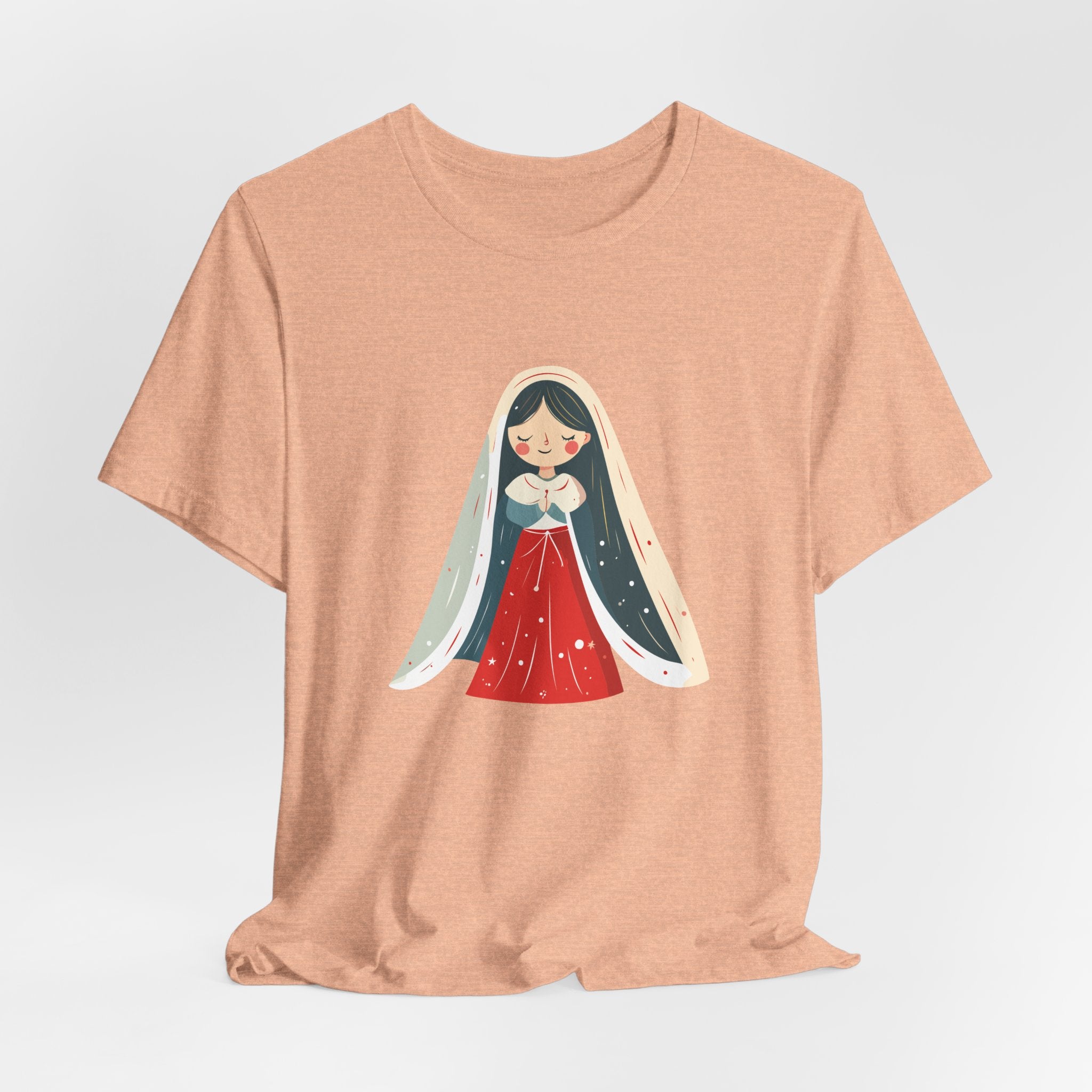 Virgin Mary Illustration Tee — Cute Nativity T-Shirt