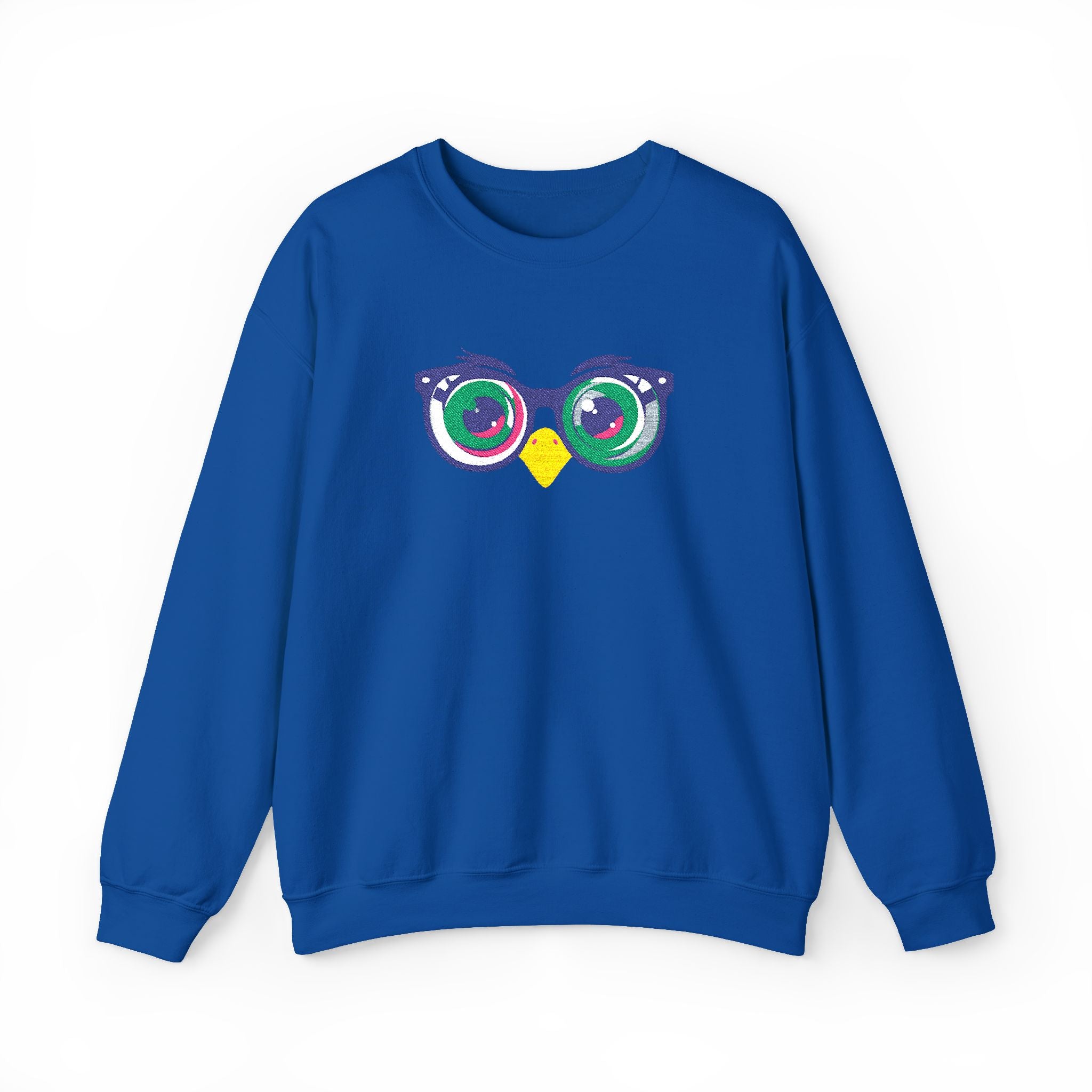 Owl Glasses Sequin Crewneck Sweatshirt Whimsical Sparkle Pullover