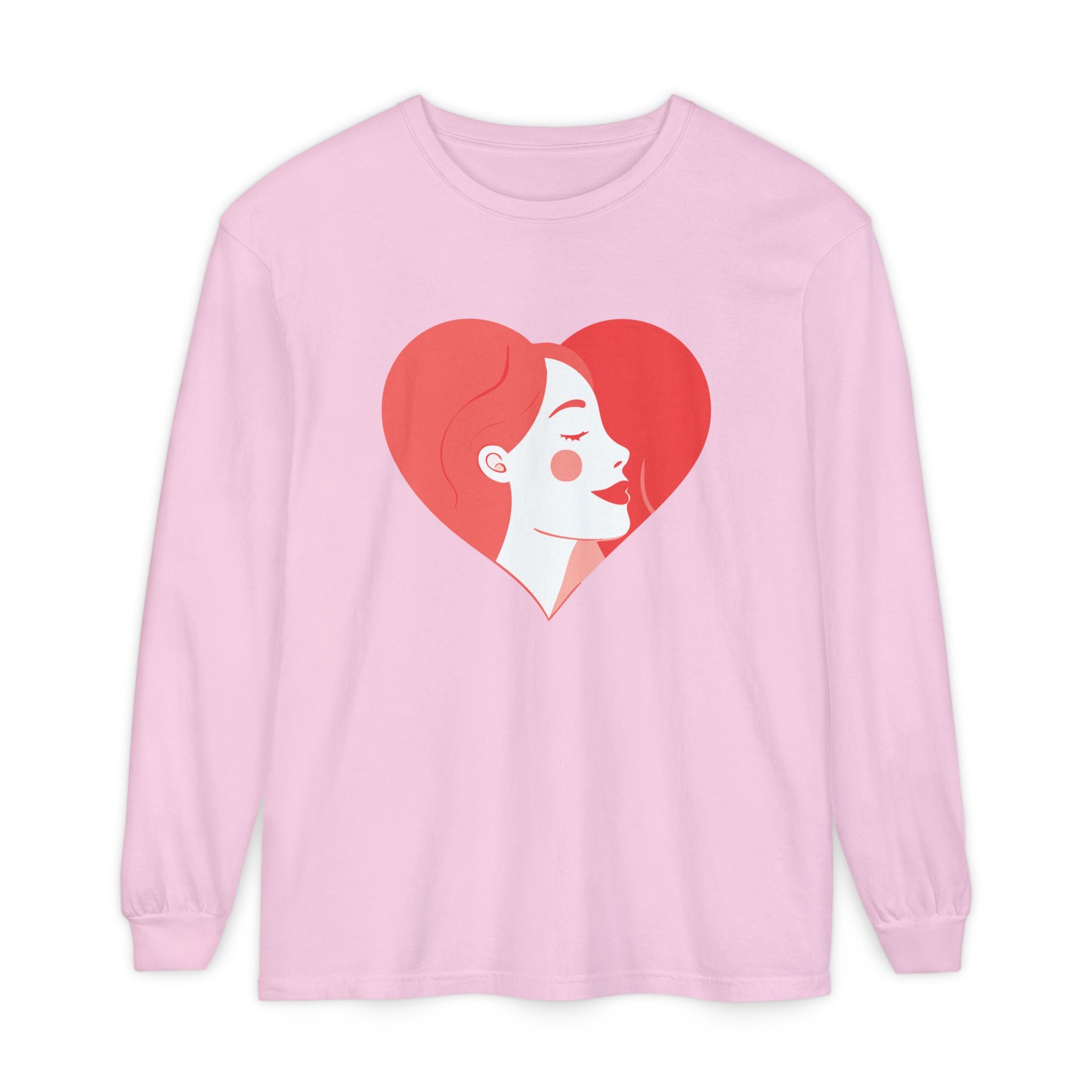 Heart Portrait Long Sleeve Tee — Romantic Red Lady Graphic