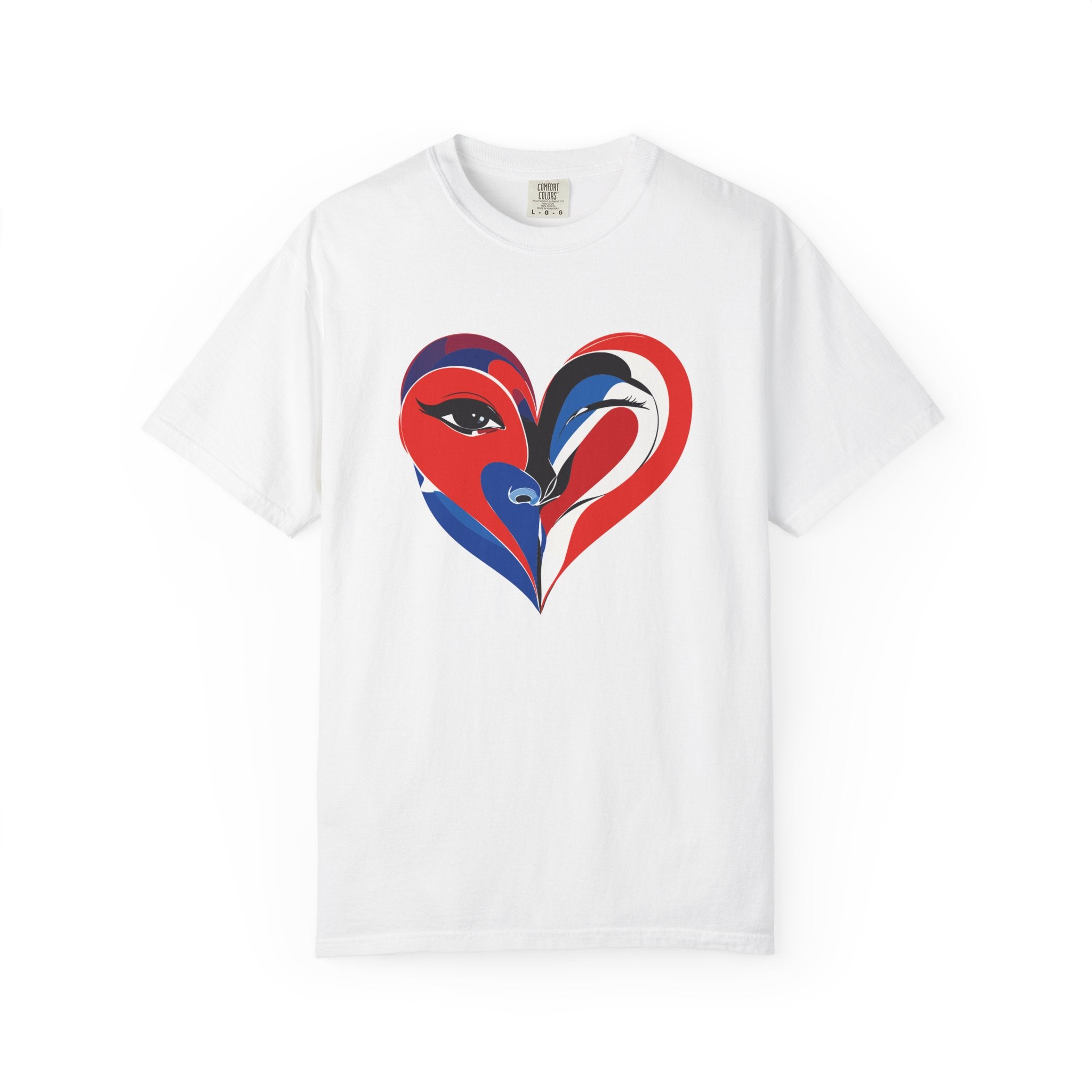 Heart Art Graphic Tee Red & Blue Woman Face Heart Design