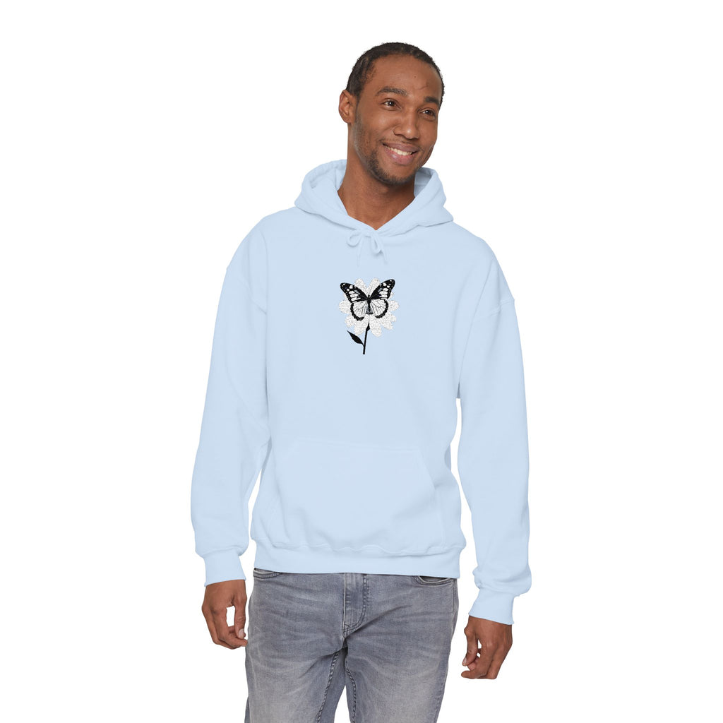 Embroidered Floral Butterfly Hoodie Monochrome Rose & Butterfly Graphic Sweatshirt
